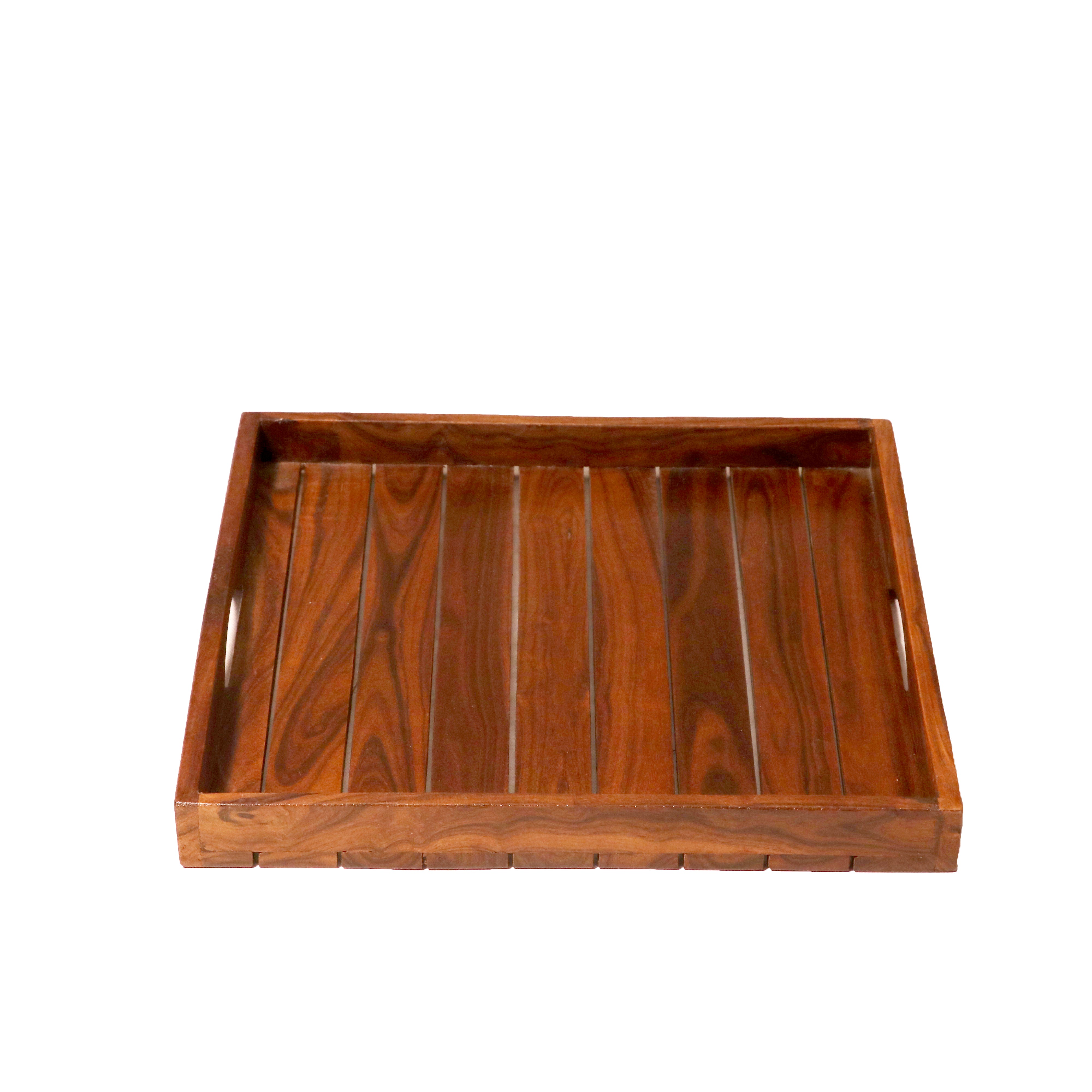 Classic Simple Strip Designed Handmade Wooden Tray - Set of 3 Tray