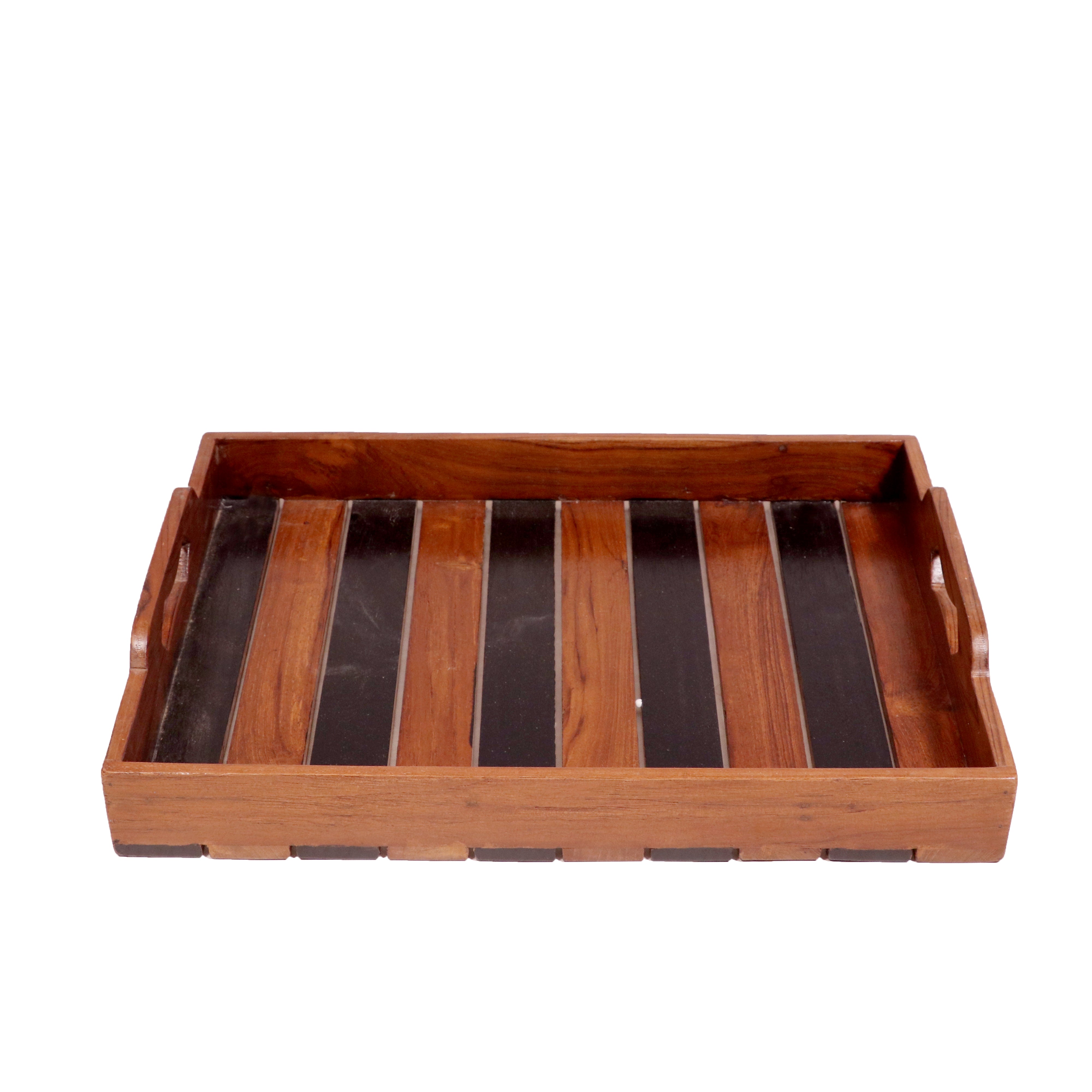 Stripped Sober Styled Handmade Wooden Tray - Set of 3 Tray