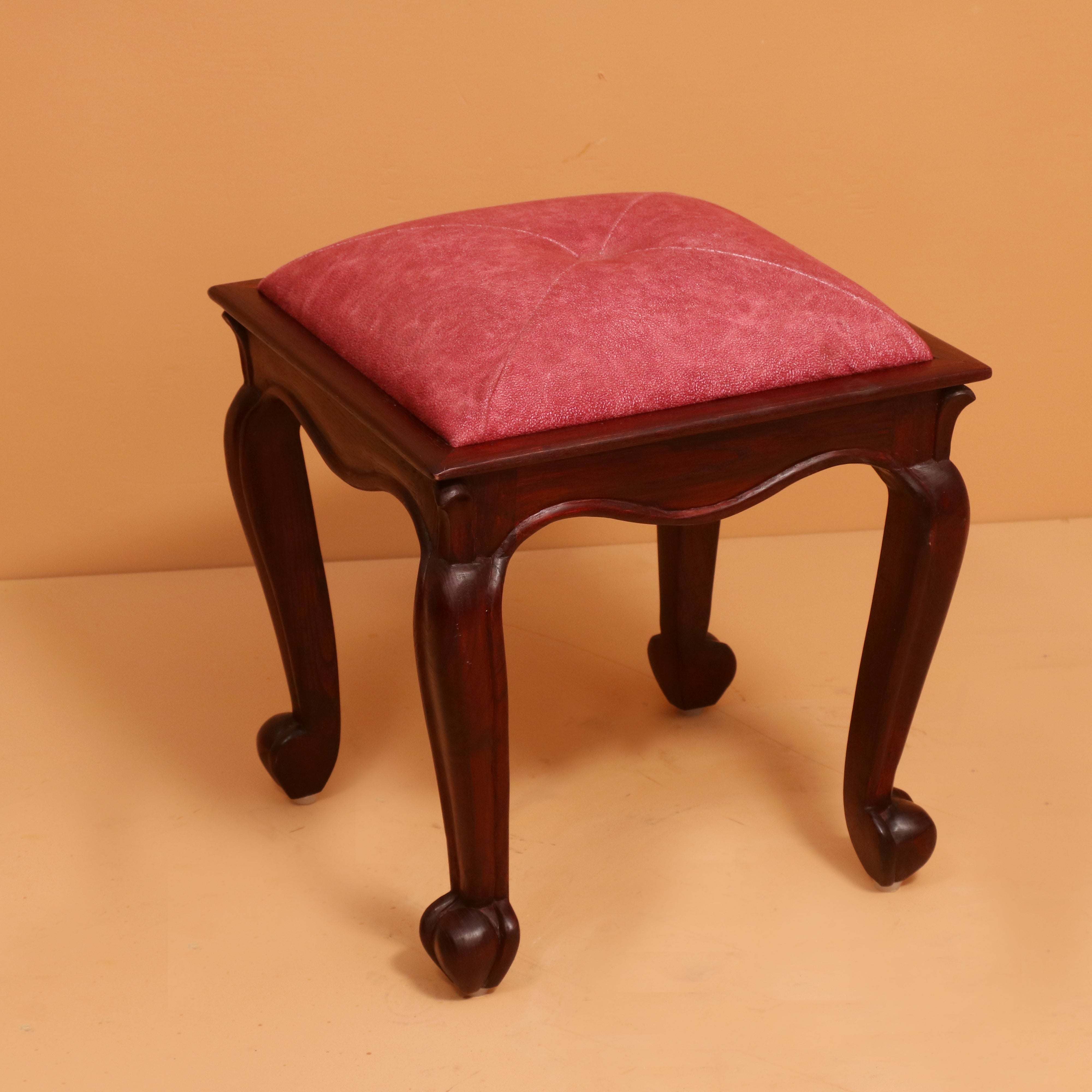 Dark Pink Classic Wooden Carved Stool Stool