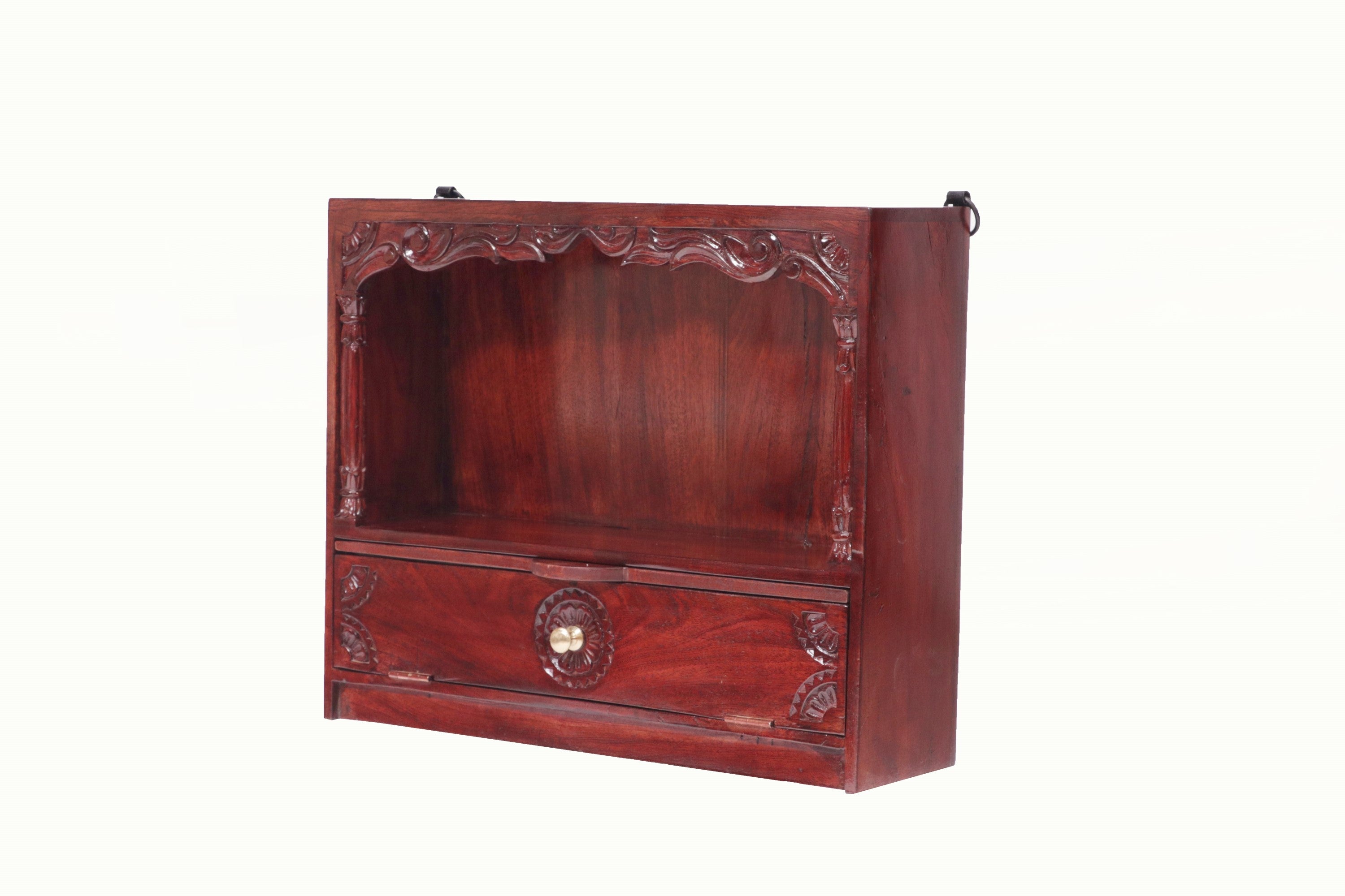 Carved Wall Hanging Temple with 1 Door Drawer & Tray Temple