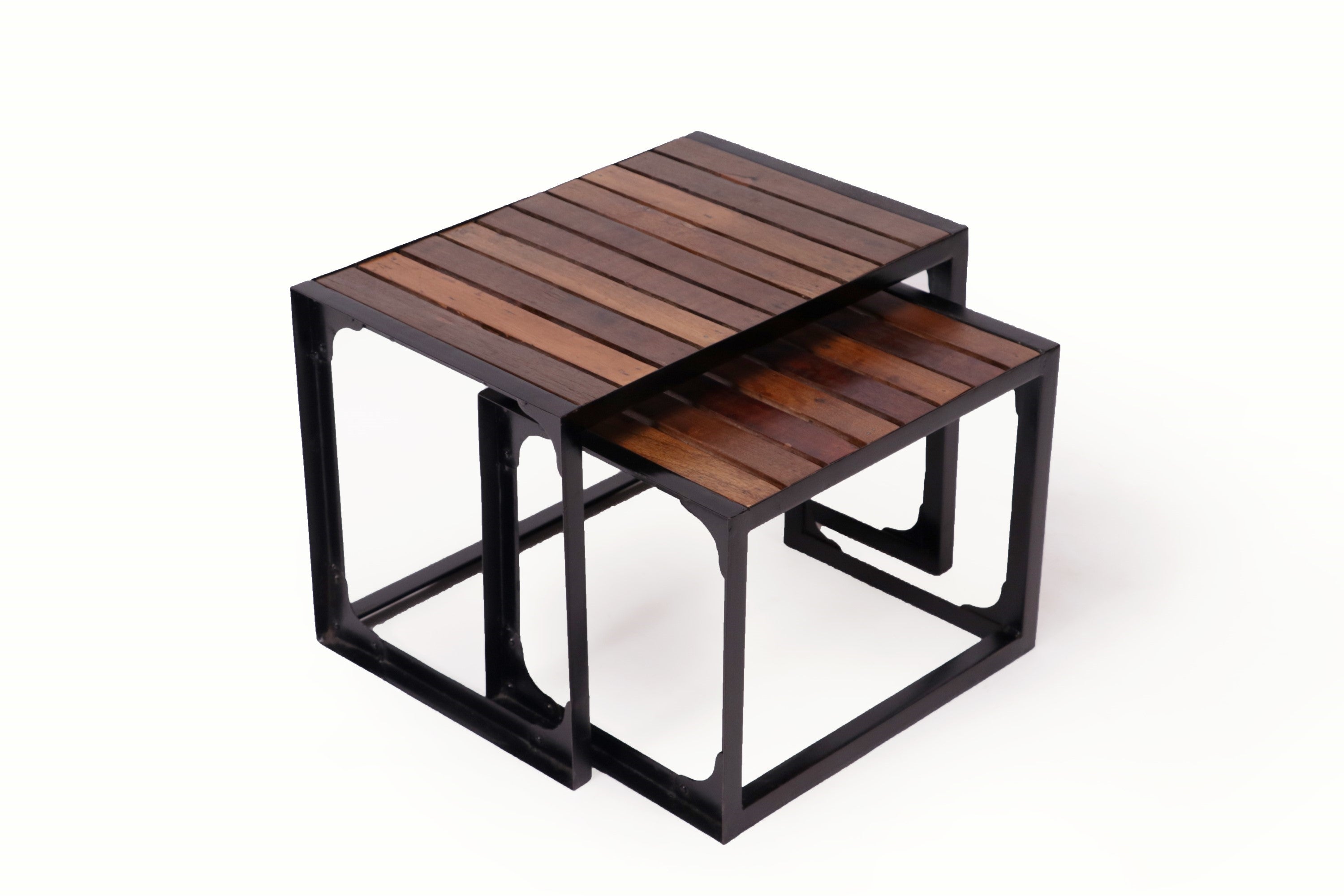Wooden Metallic Frame Table Stand Set of 2 Stool