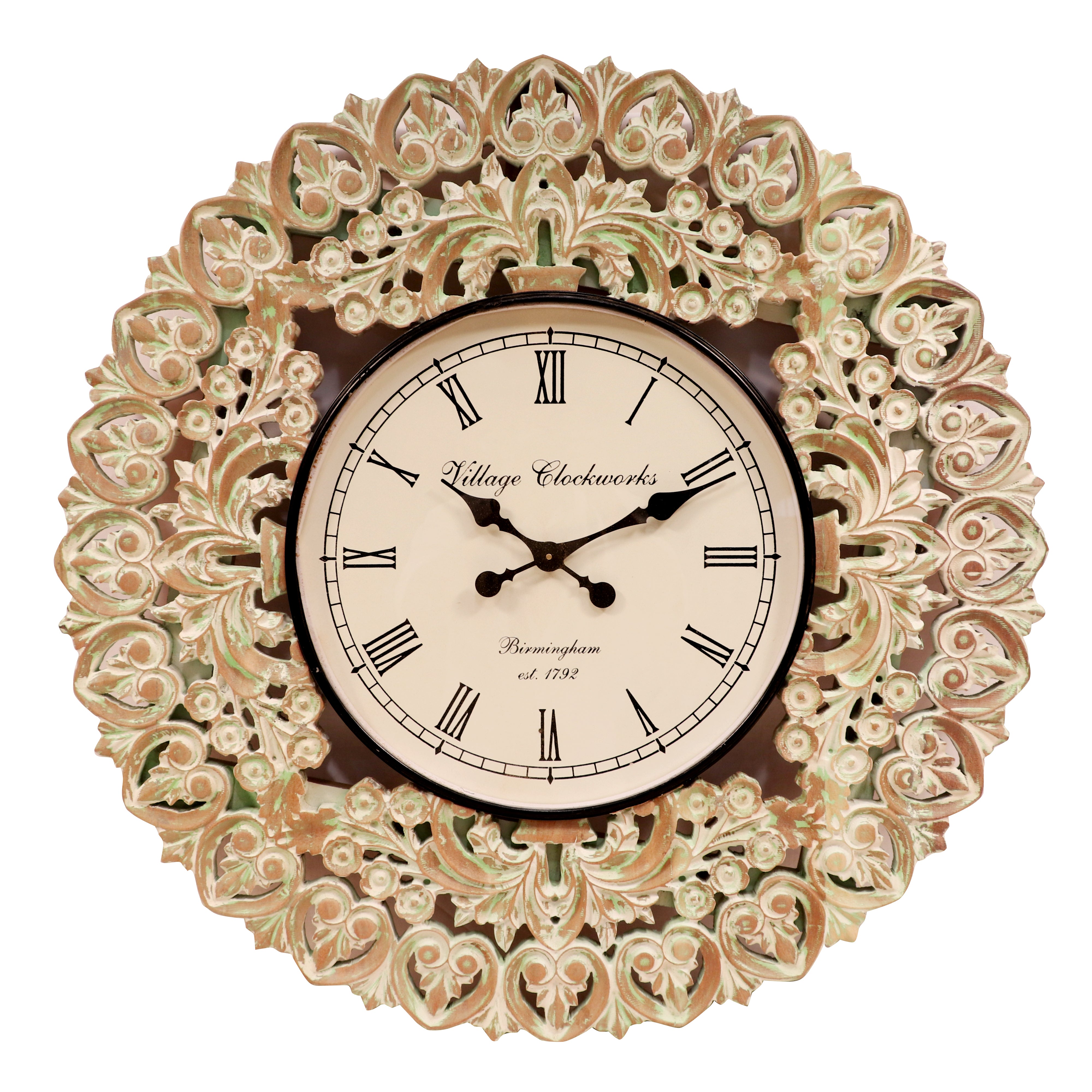 Carved flower pattern distressed Wall Clock Clock