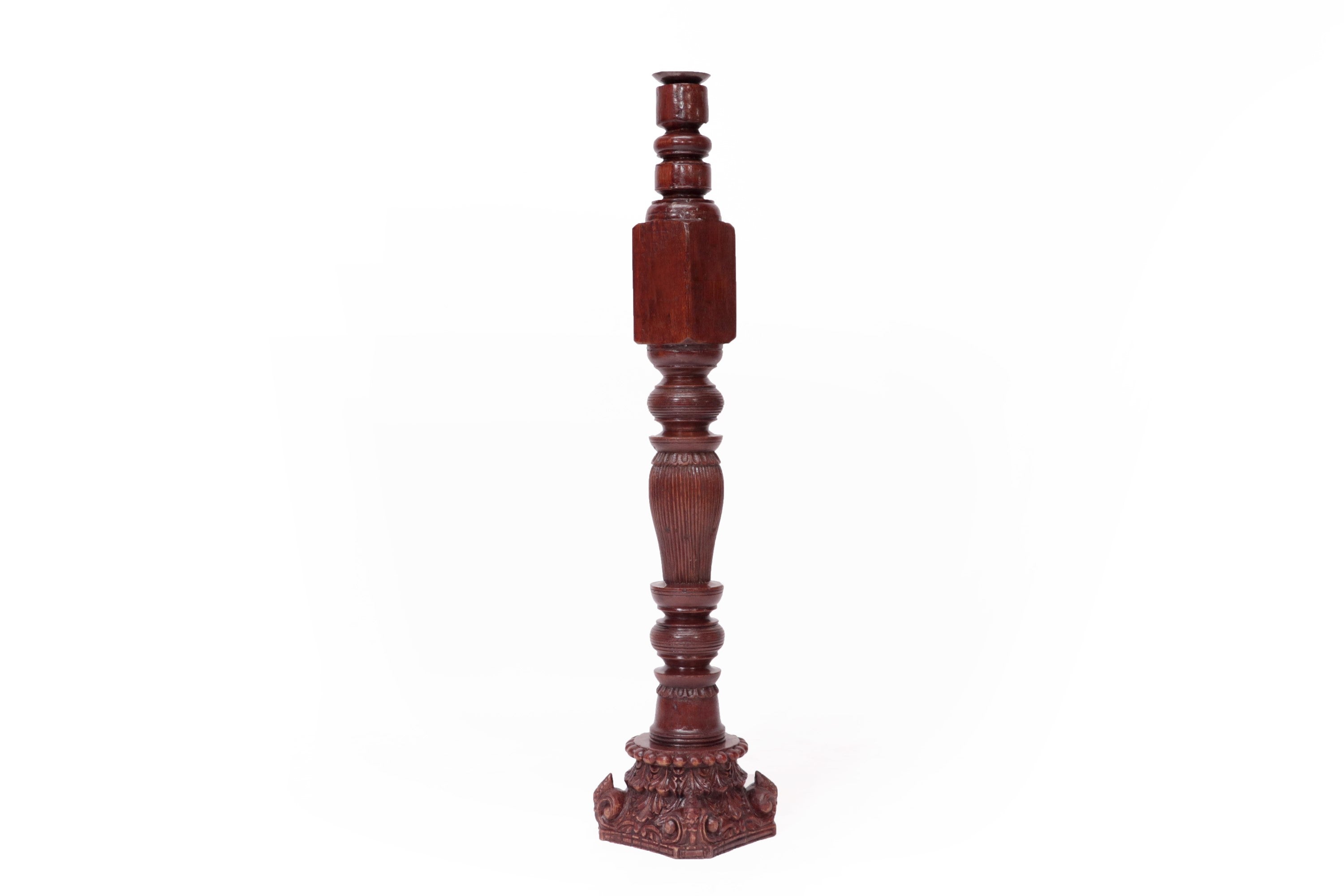 Wood Carved Long Tower Hook Candle Holder