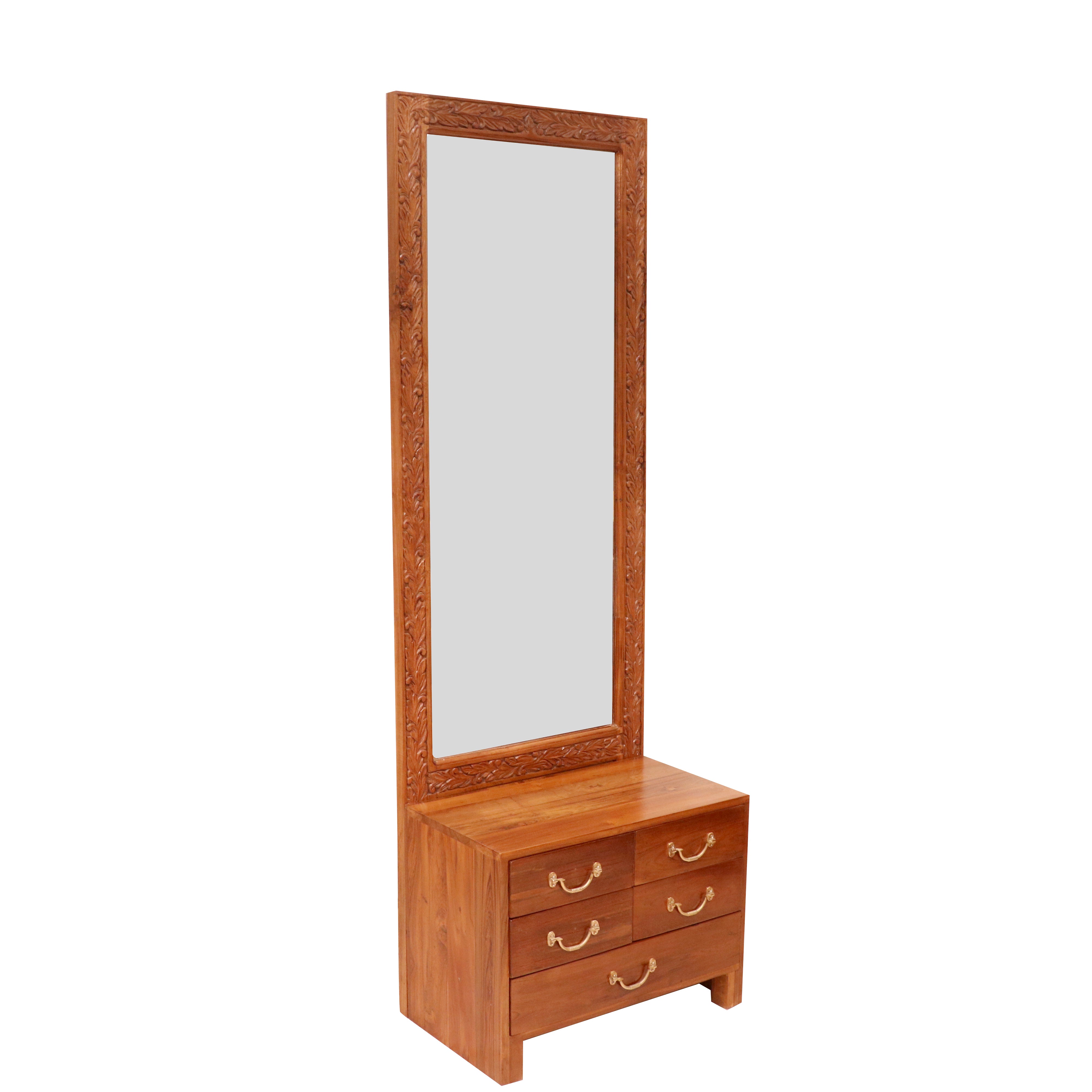 Solid teak wood carved mirror frame with 5 drawer Dressing table Dressing Table