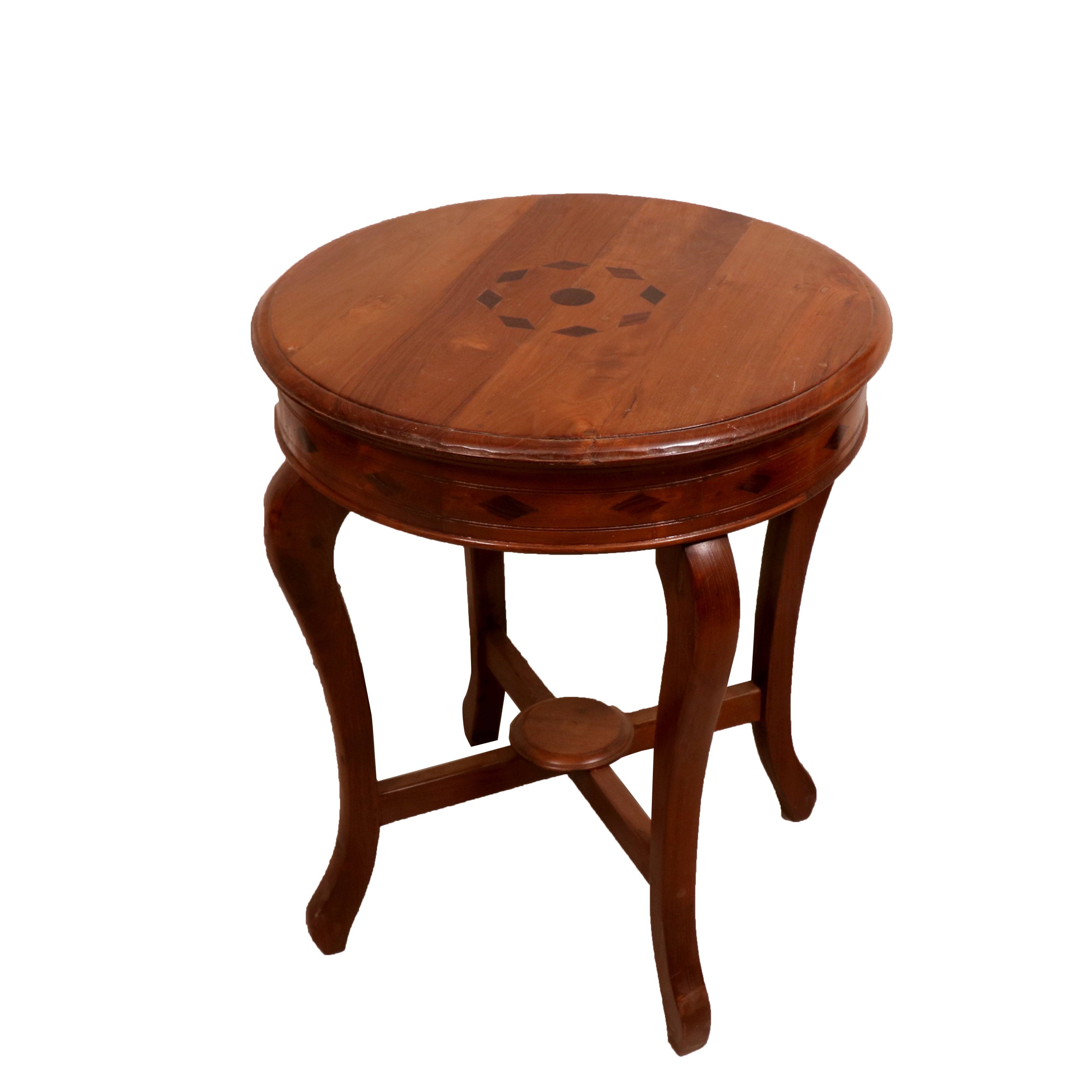 Diamond Inlay Top Round End Table End Table
