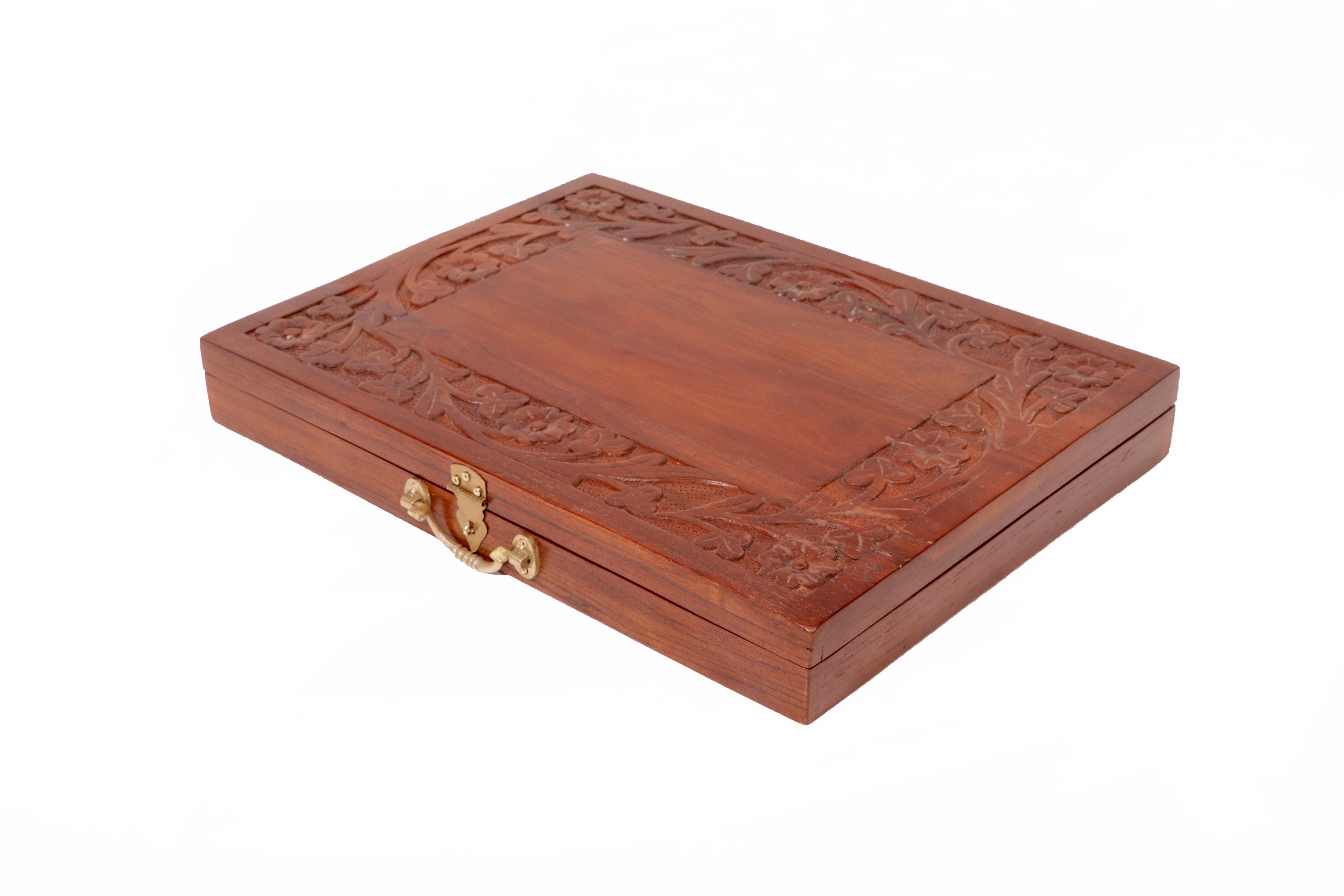 Wooden Carved Flower Petal Box Large (19 x 14 x 2.5 Inch) Wooden Box