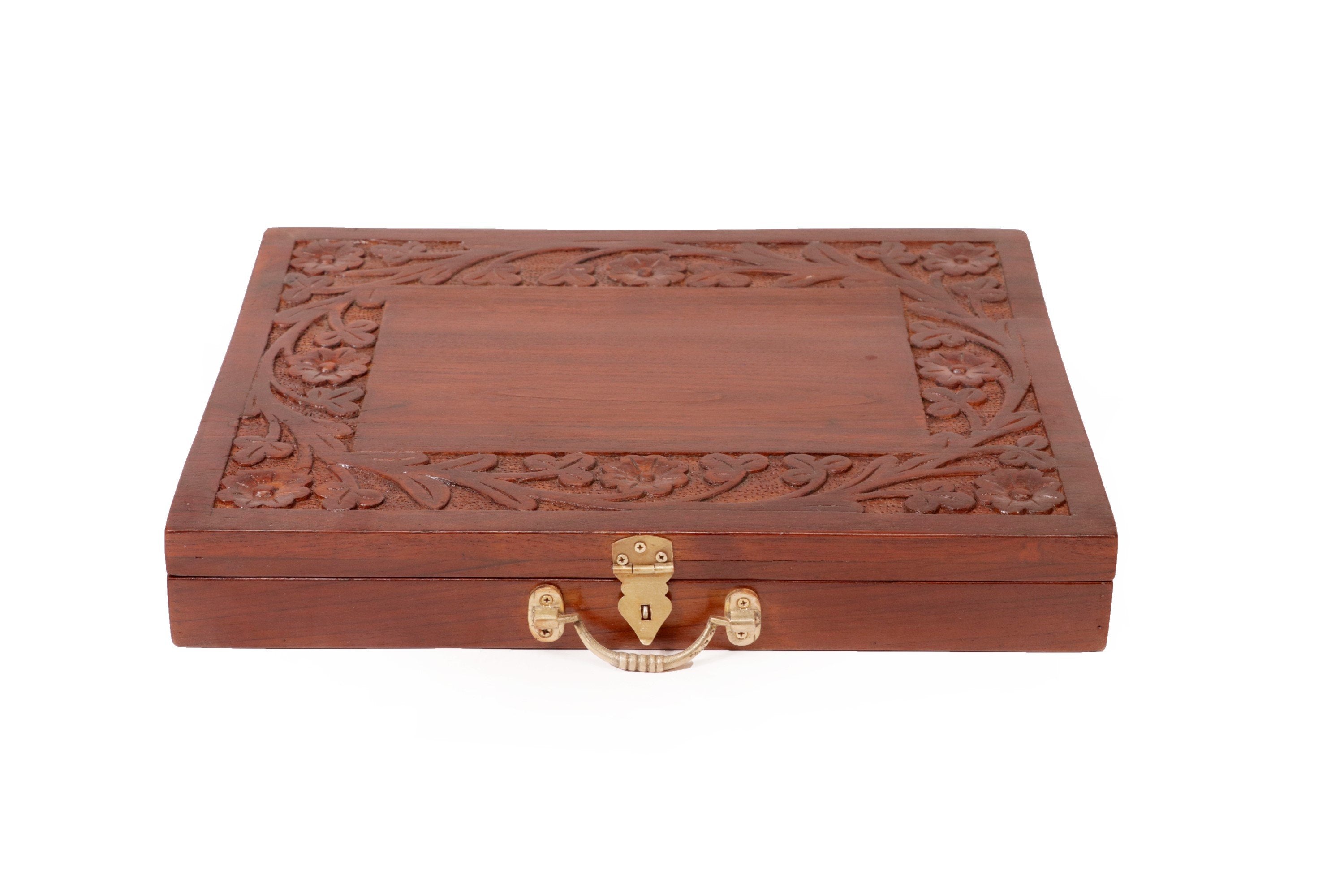 Wooden Carved Flower Petal Box Small (17 x 14 x 2.5 Inch) Wooden Box