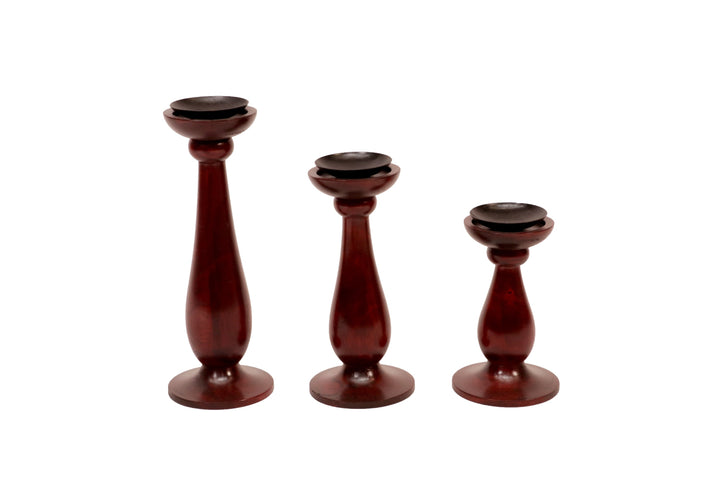 Wooden wide base candle holder Set of 3 Candle Holder