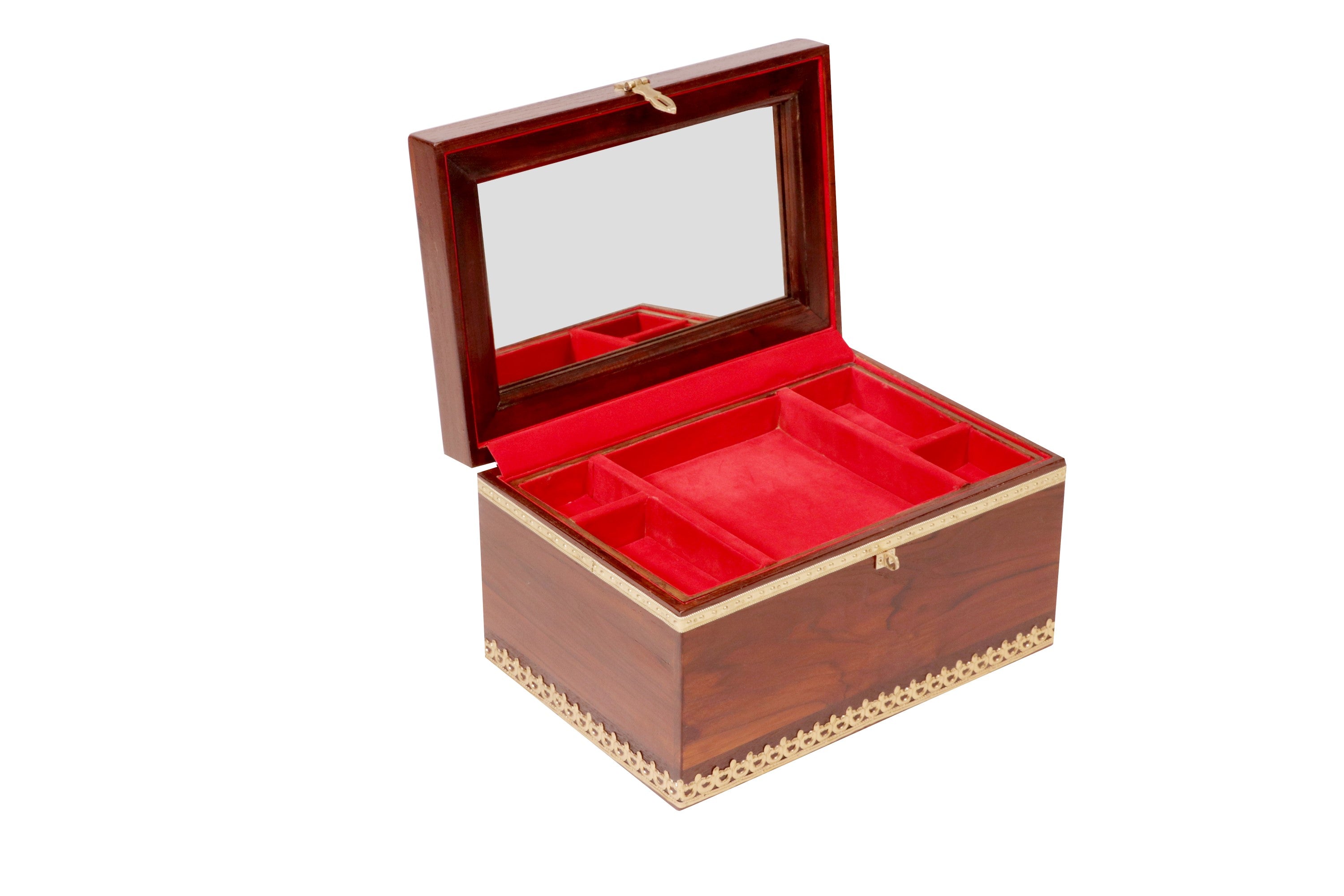 Brass Fitted (16 x 11 x 9 Inch)Teak Jewellery Box Wooden Box