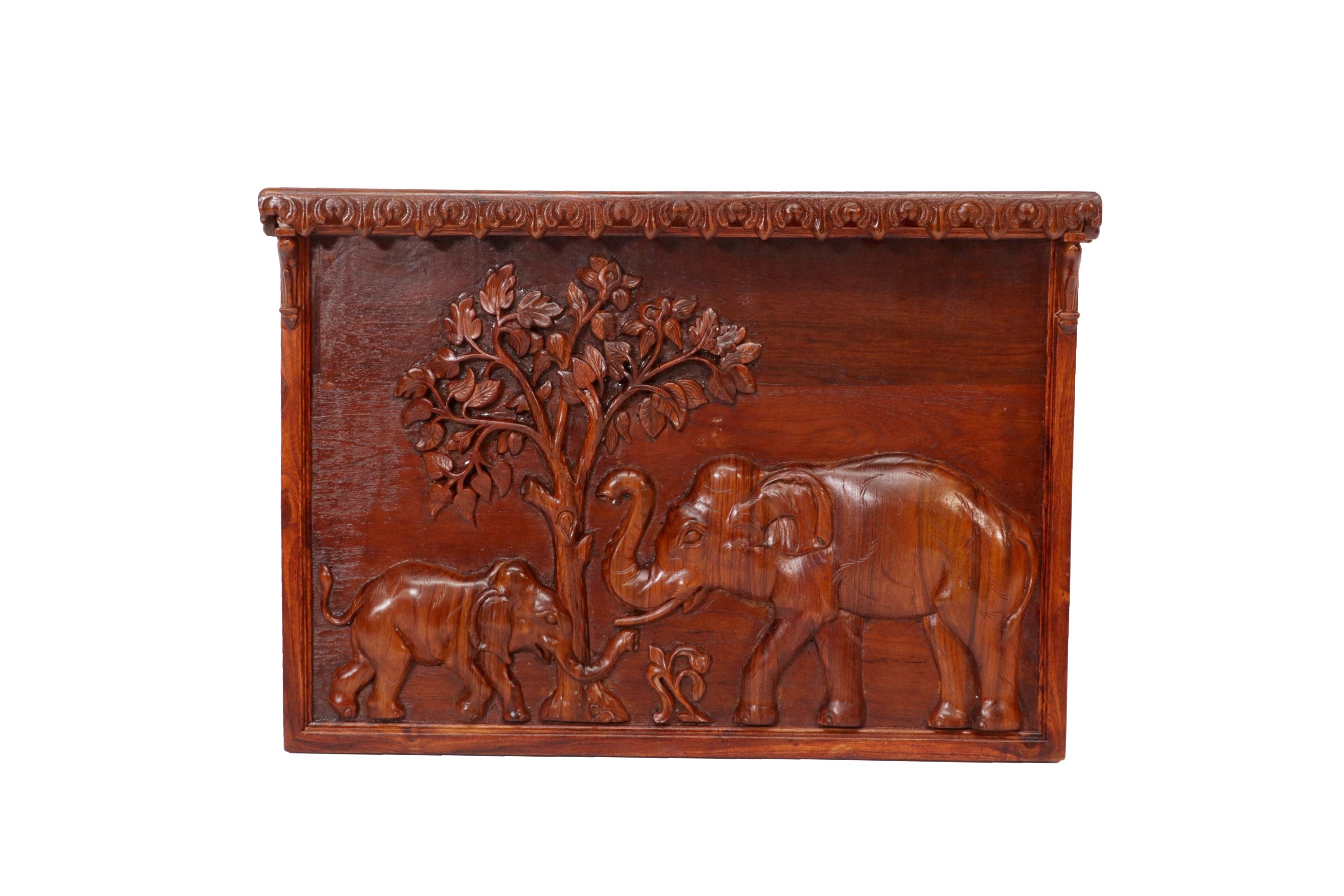 Elephant Family Forest View Teak Frame Wooden Painting