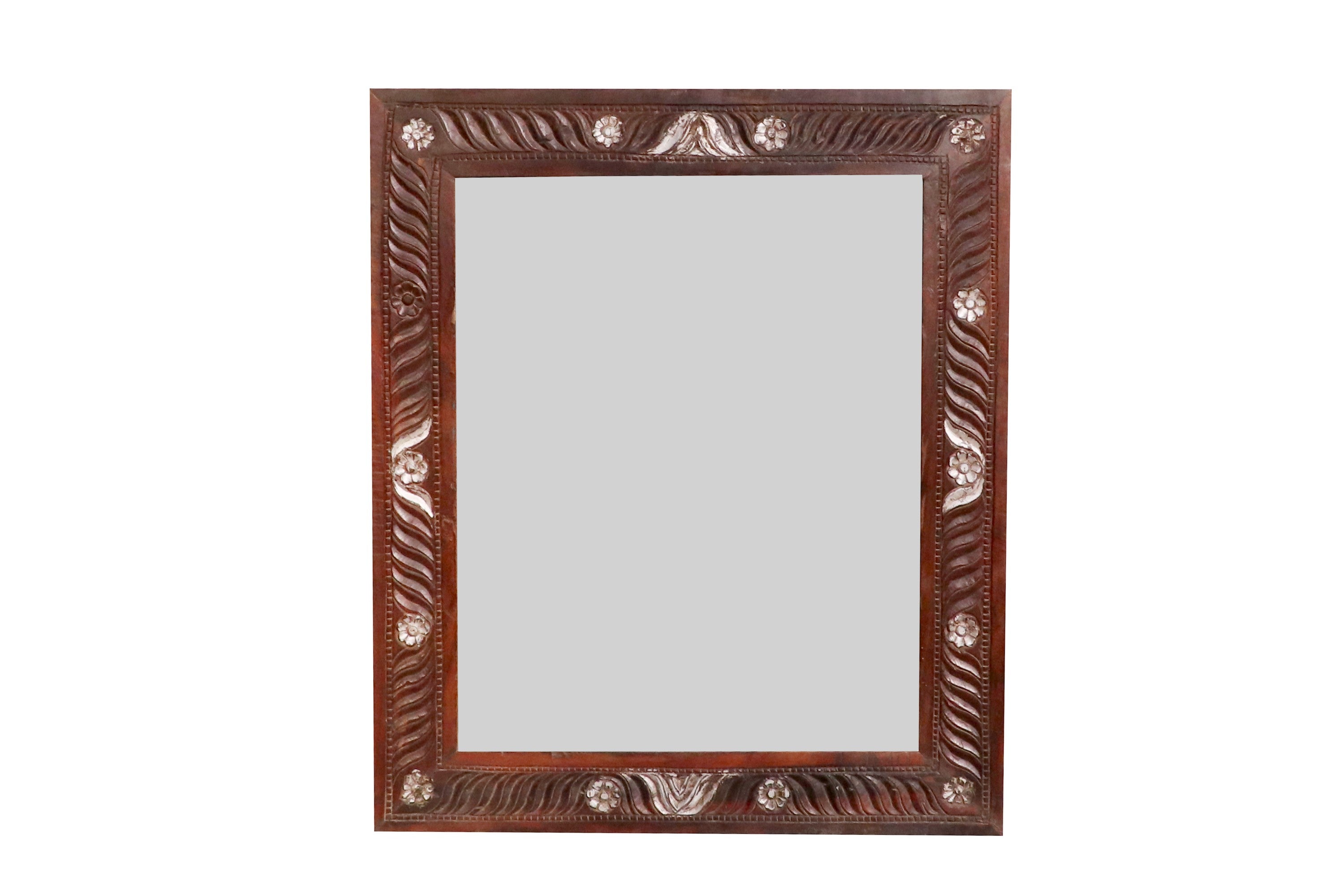 Crawling wood Solid mirror with 4 side white distressed petals Mirror