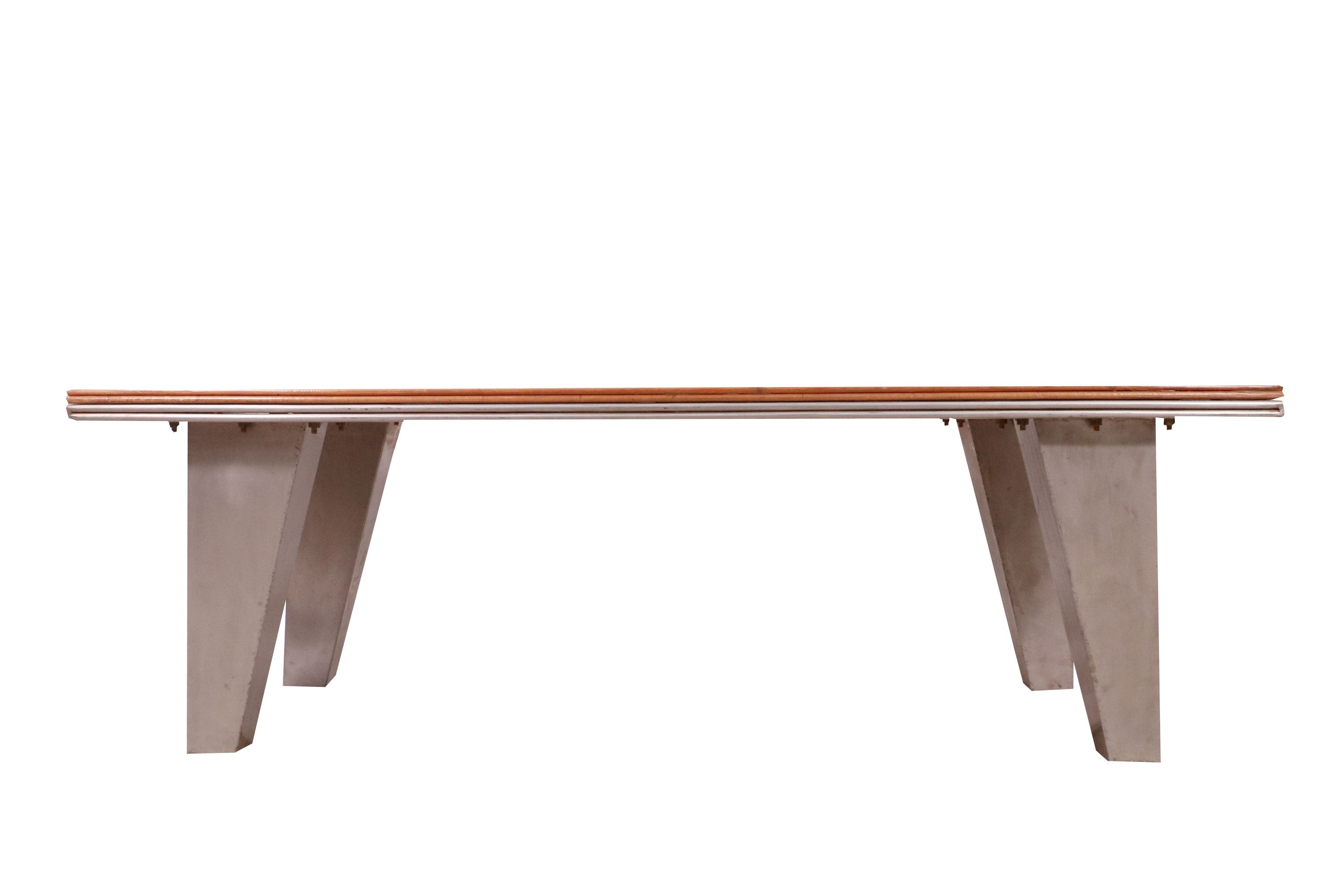 Metallic leg with Natural solid wood Top Dining Table Dining Table