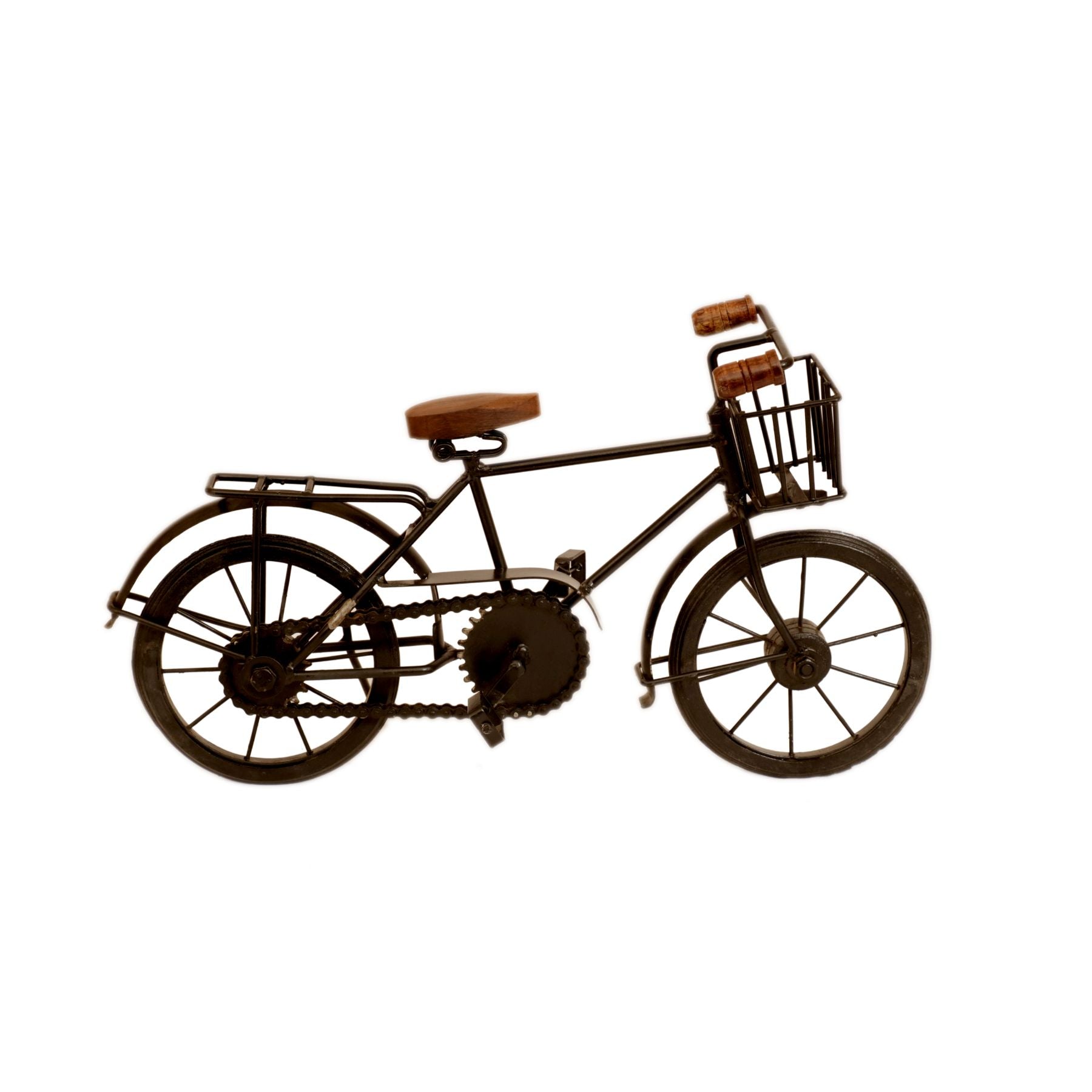 Iron and Wood Basket Bicycle Vehicle figurine
