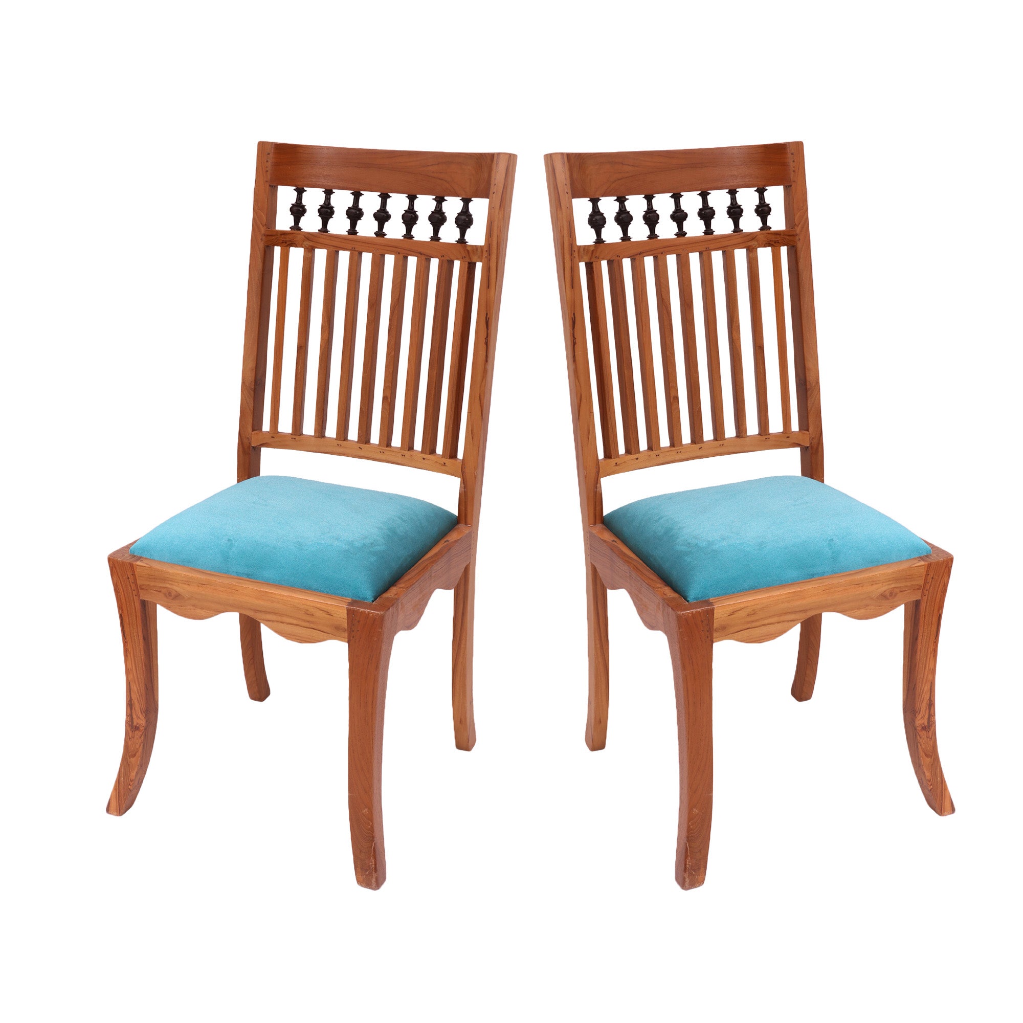 (Set of 2) Colonial Blue velvet seating Dining Chairs Dining Chair