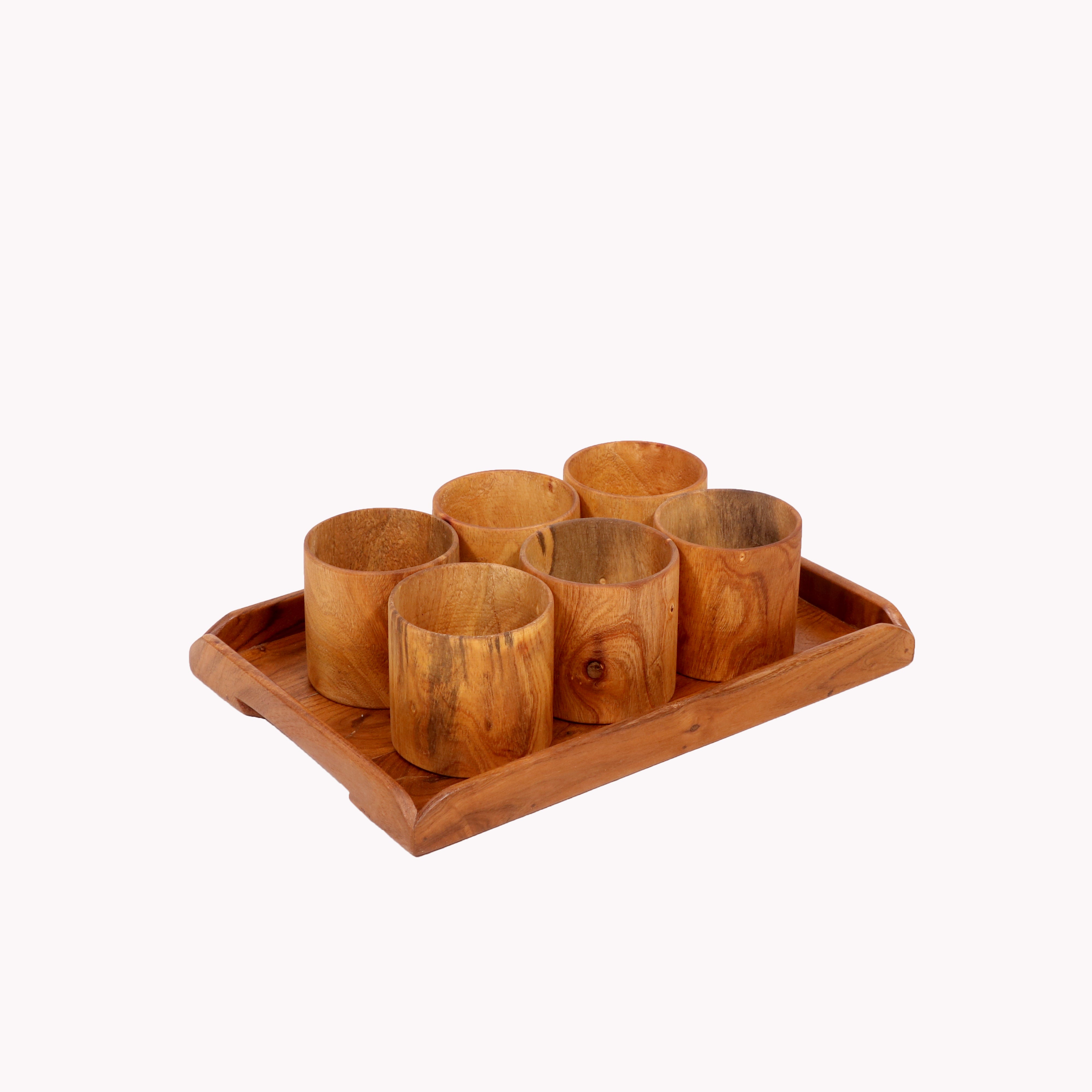 Light Toned Cup and Platter Set (Set of 6 & 1 Tray) Glass