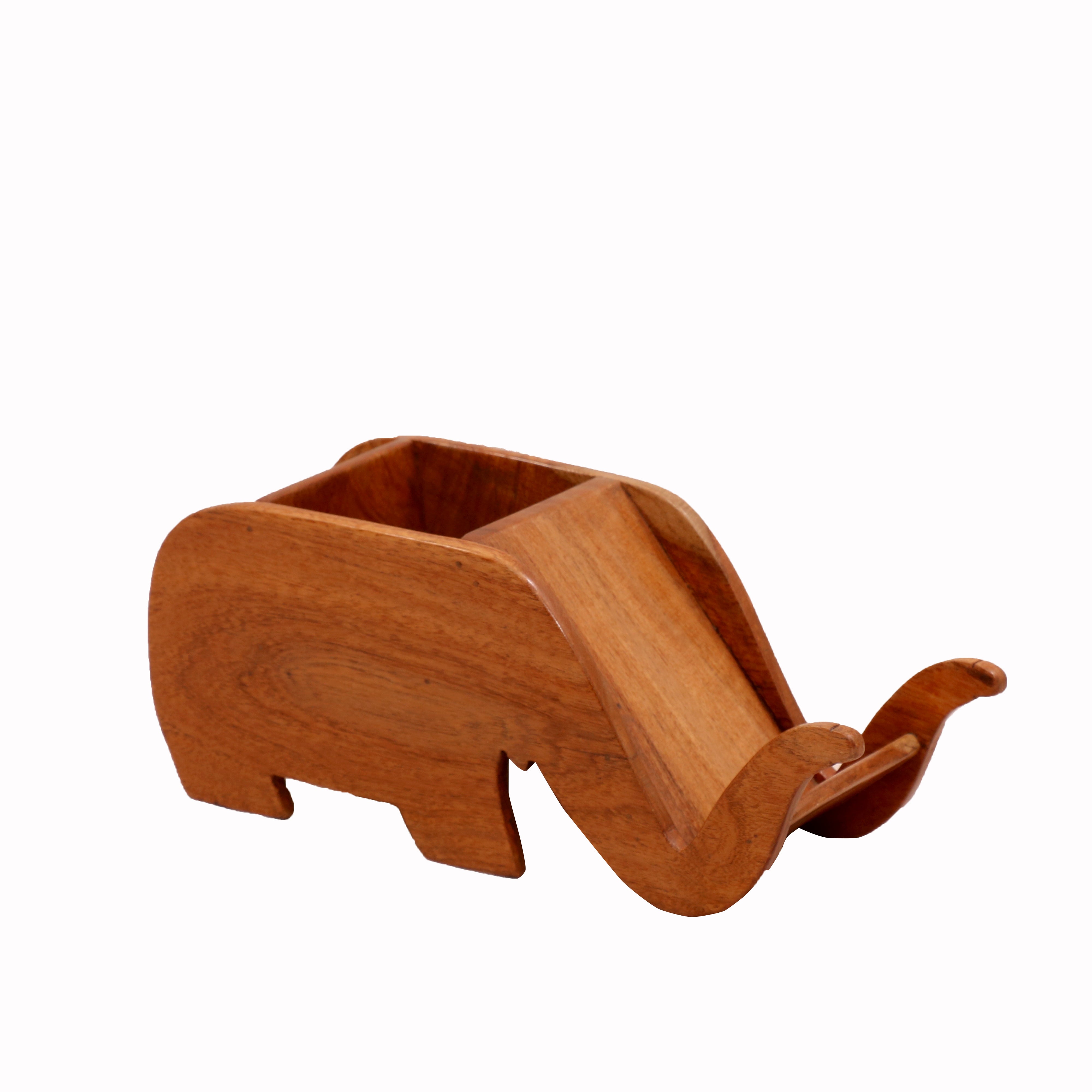 Elephant Pen Holder with Mobile Stand (Natural Tone) Desk Organizer