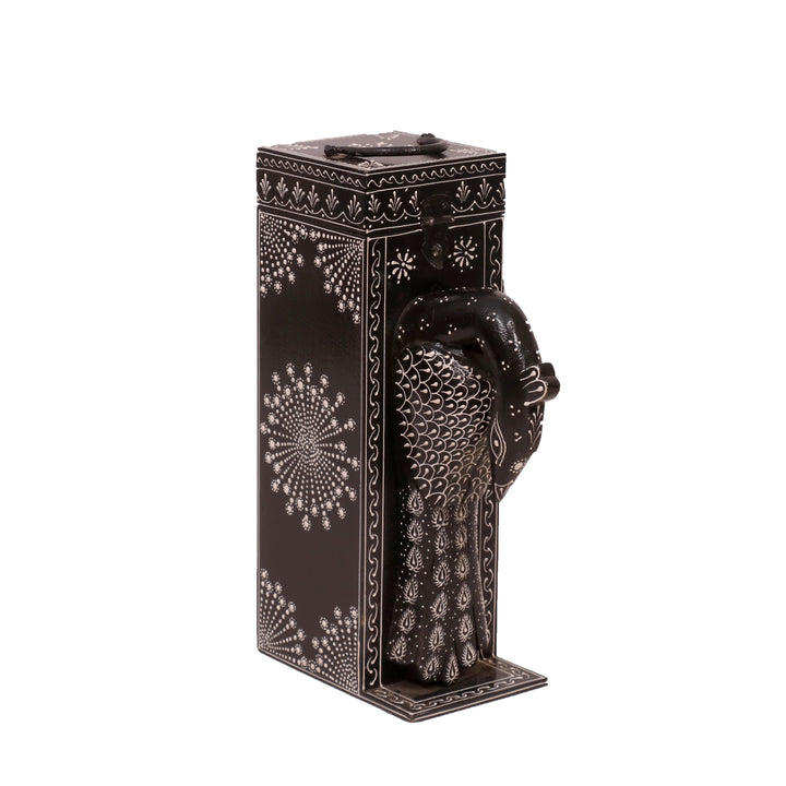 Black Hued Peacock Box Animal Figurine