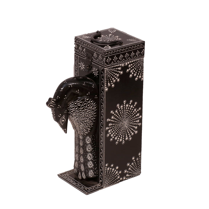 Black Hued Peacock Box Animal Figurine