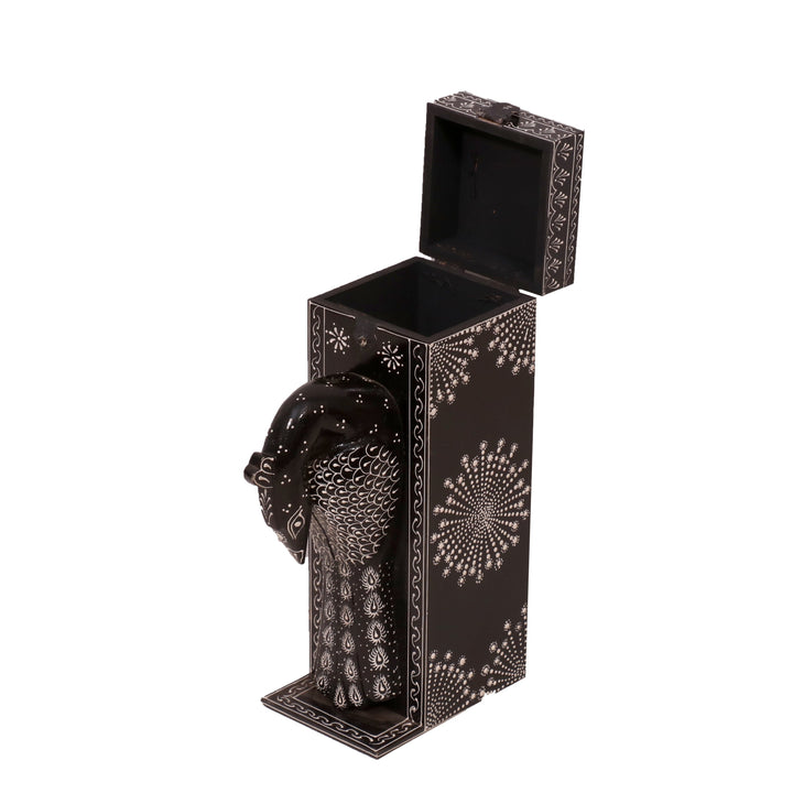 Black Hued Peacock Box Animal Figurine