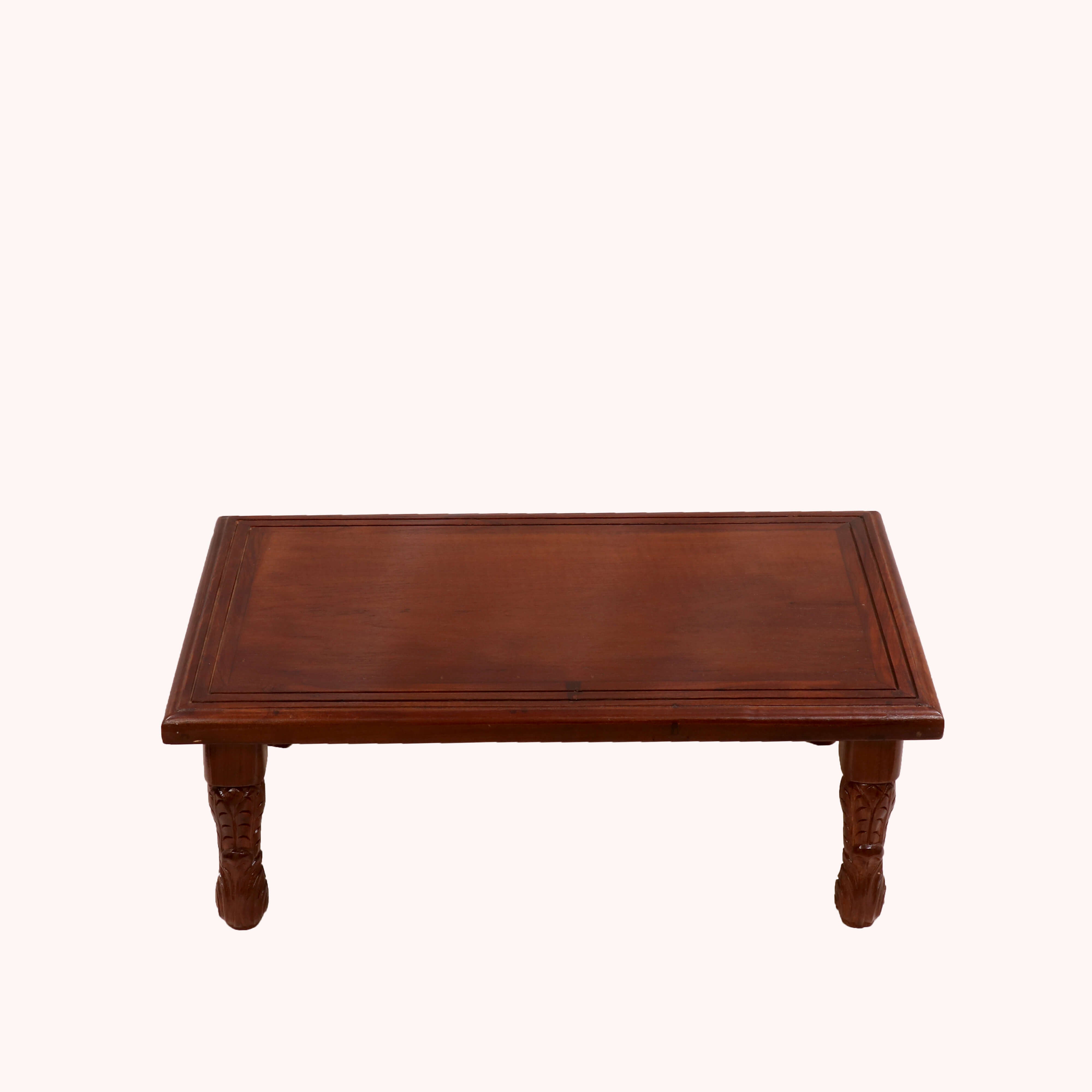 Brown Tone Carved Legs Wooden Folding Table Default Title Bajot