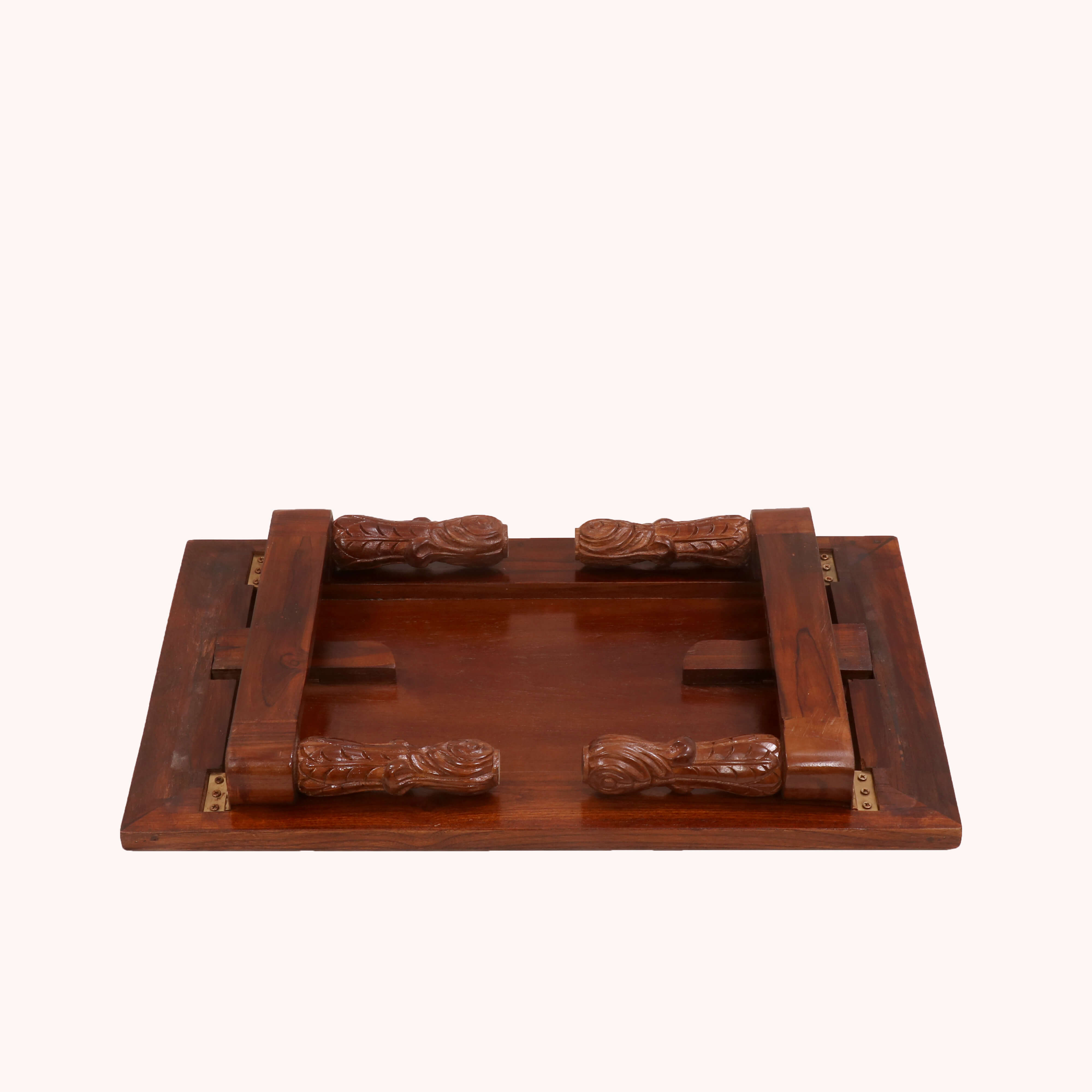Brown Tone Carved Legs Wooden Folding Table Bajot