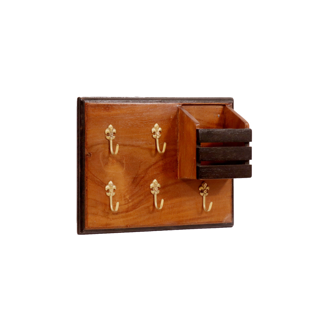 Wooden Traditional 5-Keyholder with 1 Handle Key Holder