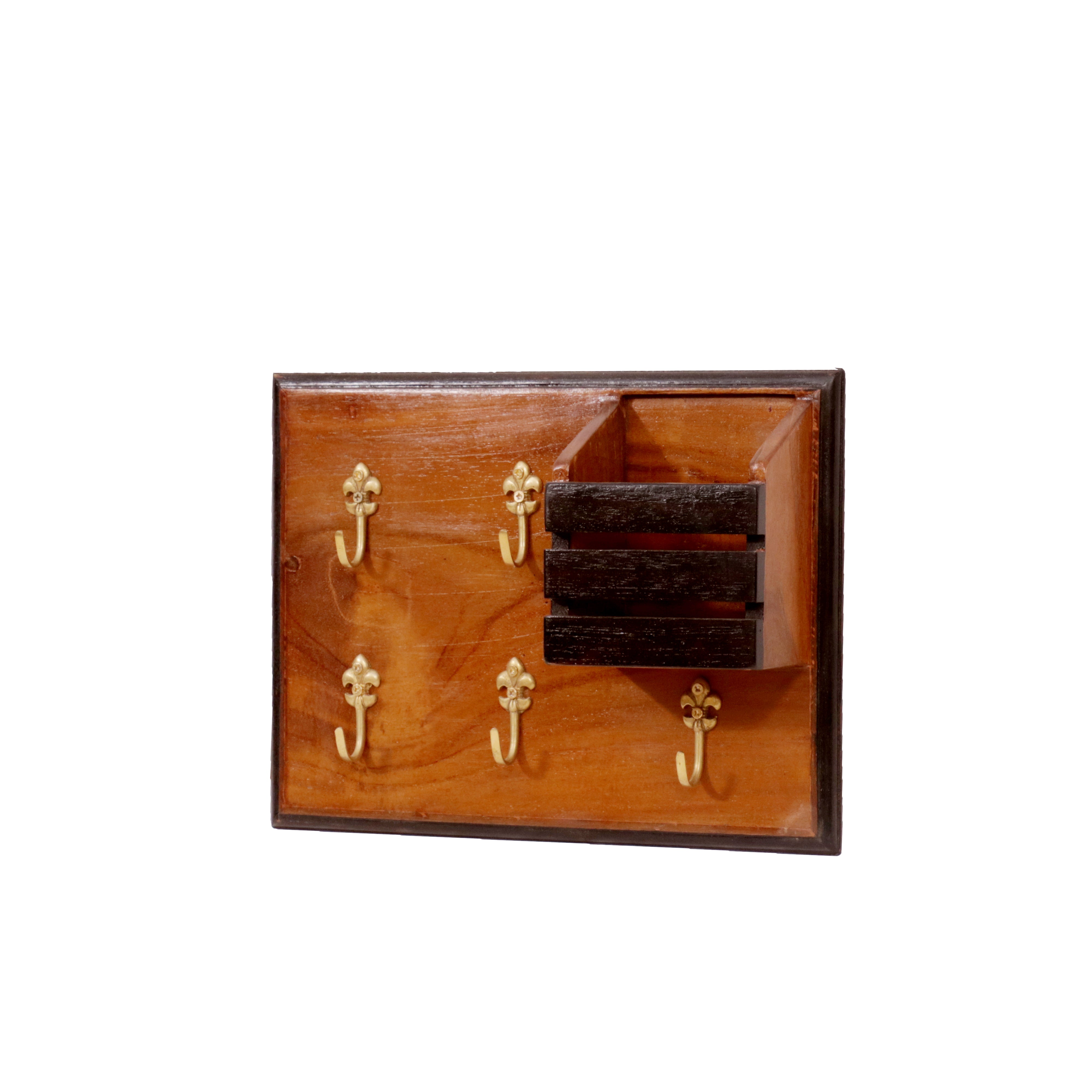 Wooden Traditional 5-Keyholder with 1 Handle Key Holder