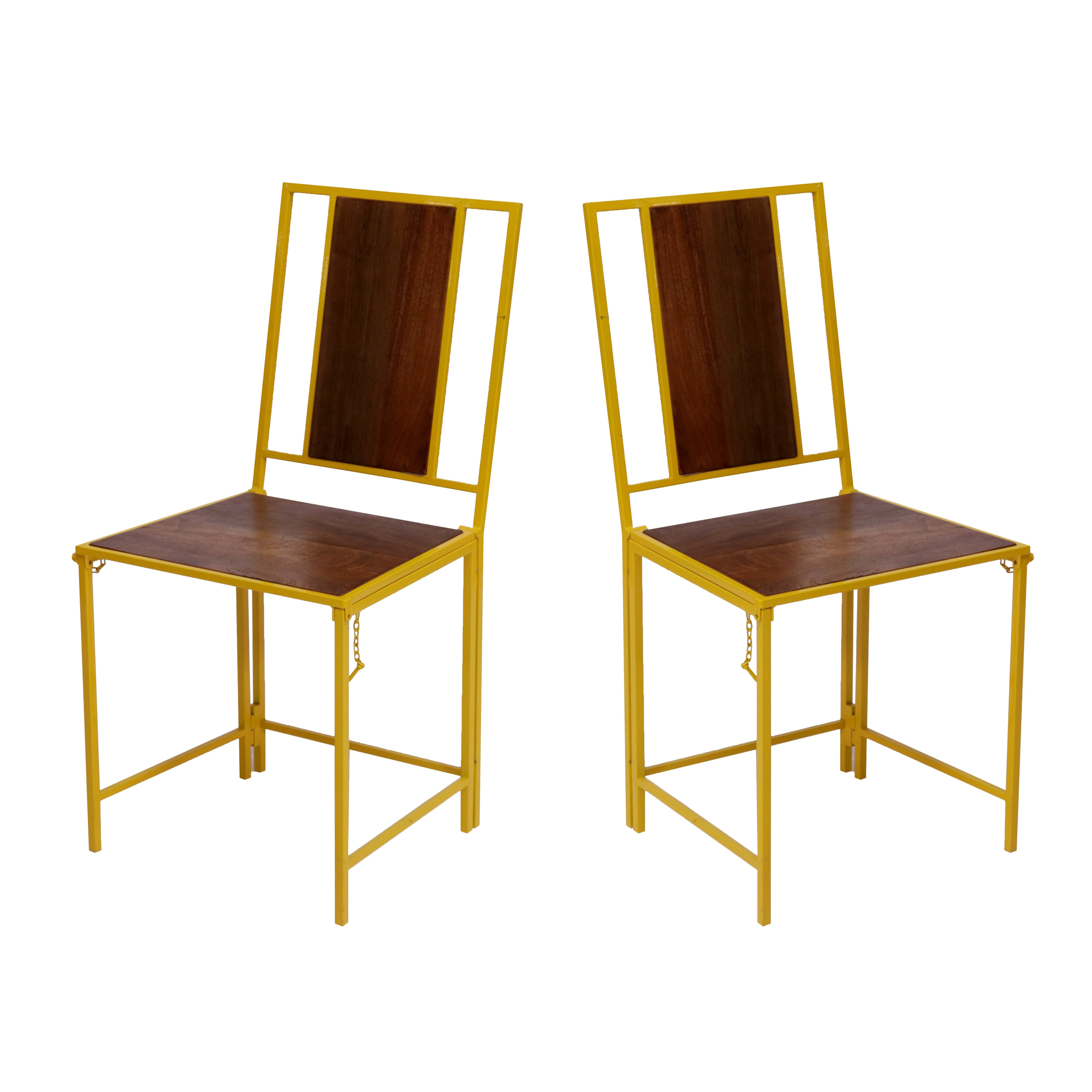 (Set of 2) Yellow Wooden Metallic Dinning Folding Chair Dining Chair