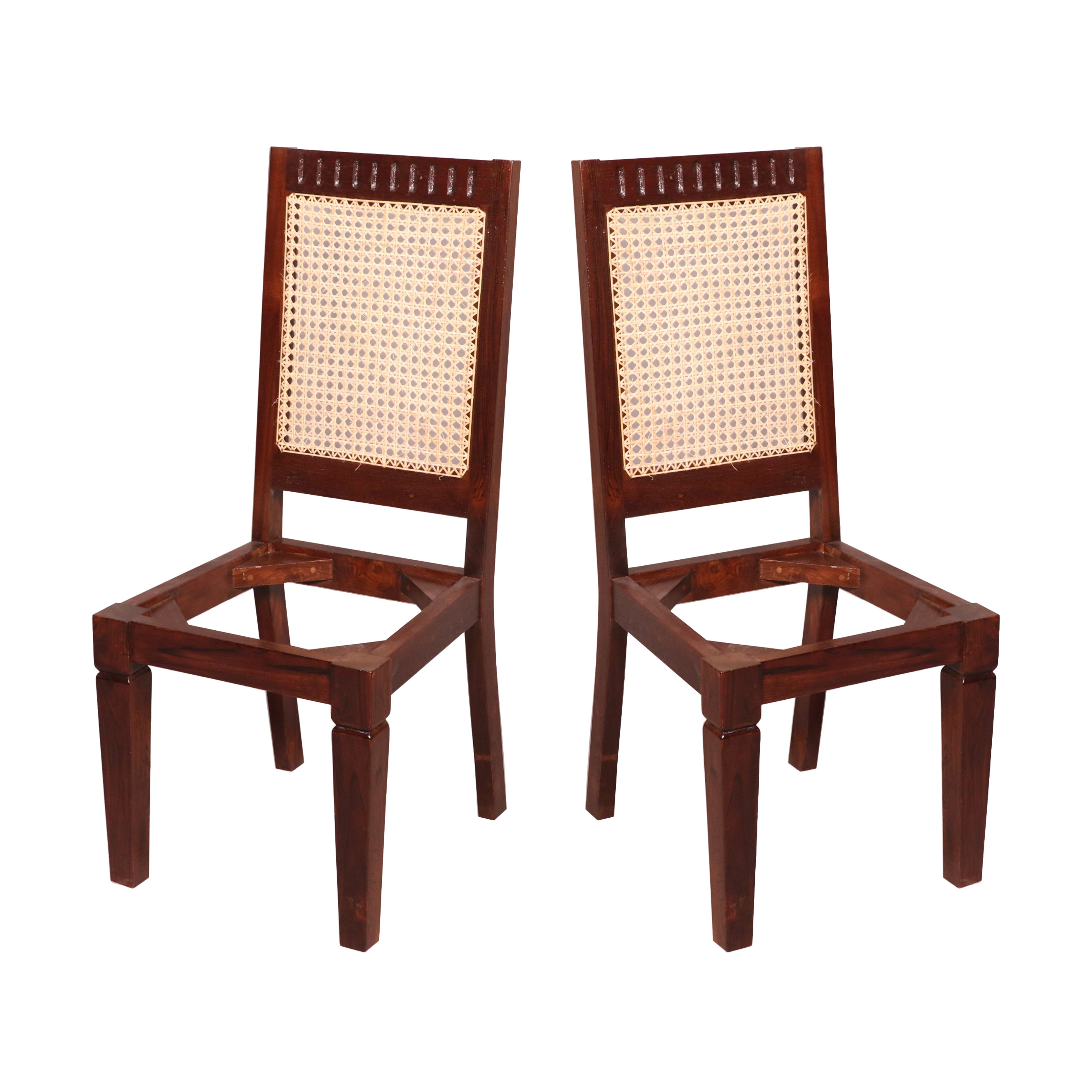 (Set of 2) Traditional Carved Teak Wood with Authentic cane Dining Chair Dining Chair