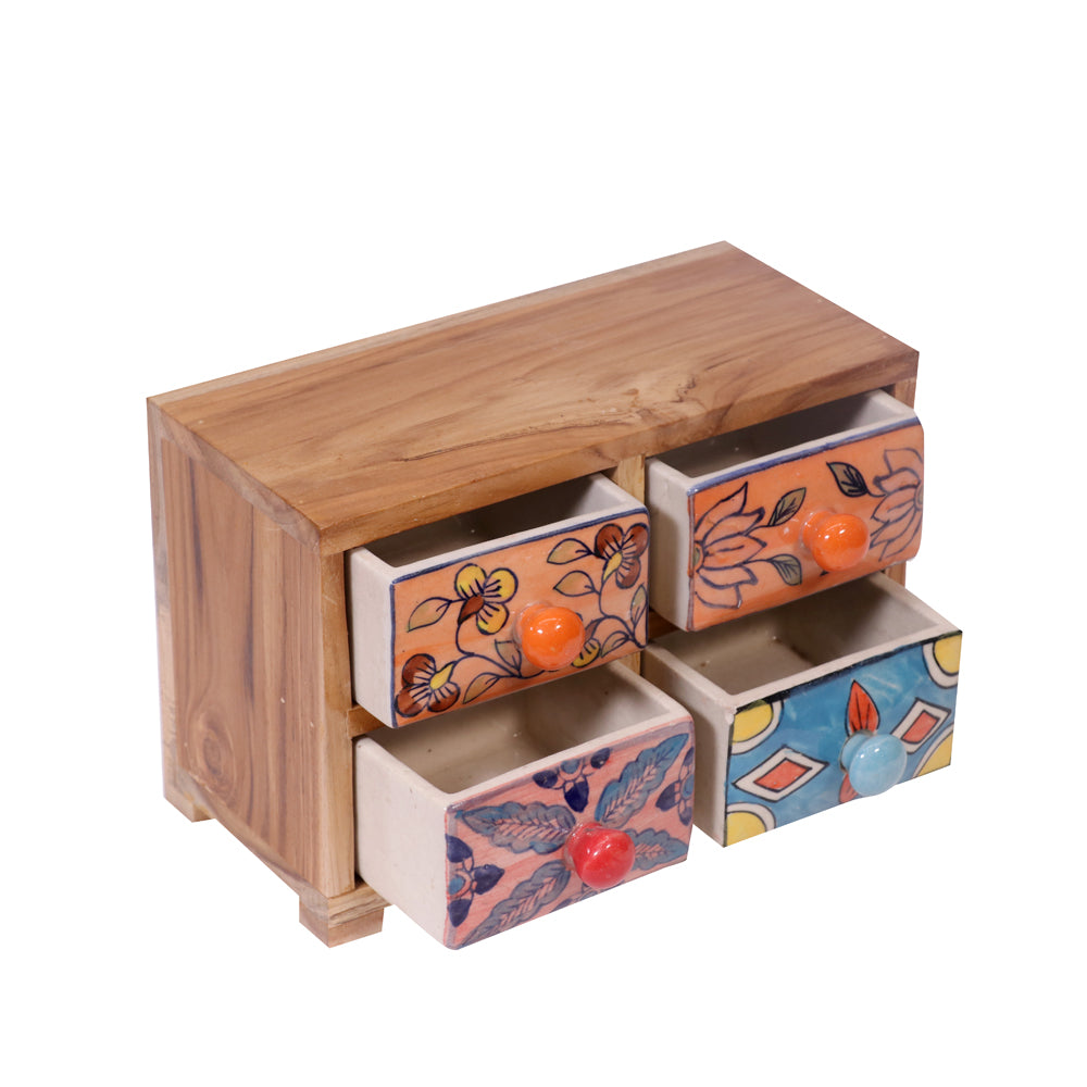 2+2 Wide teak wood ceramic drawer chest Desk Organizer