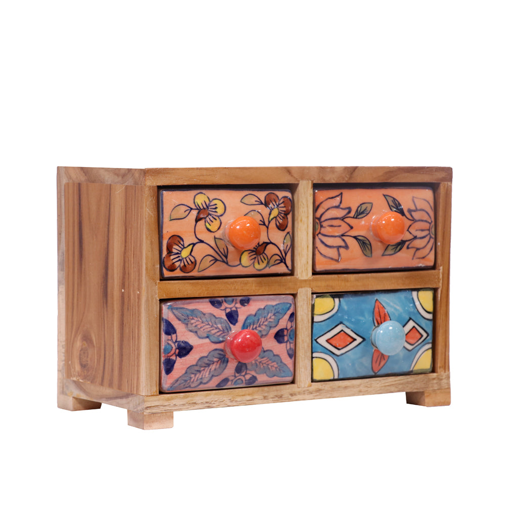 2+2 Wide teak wood ceramic drawer chest Desk Organizer