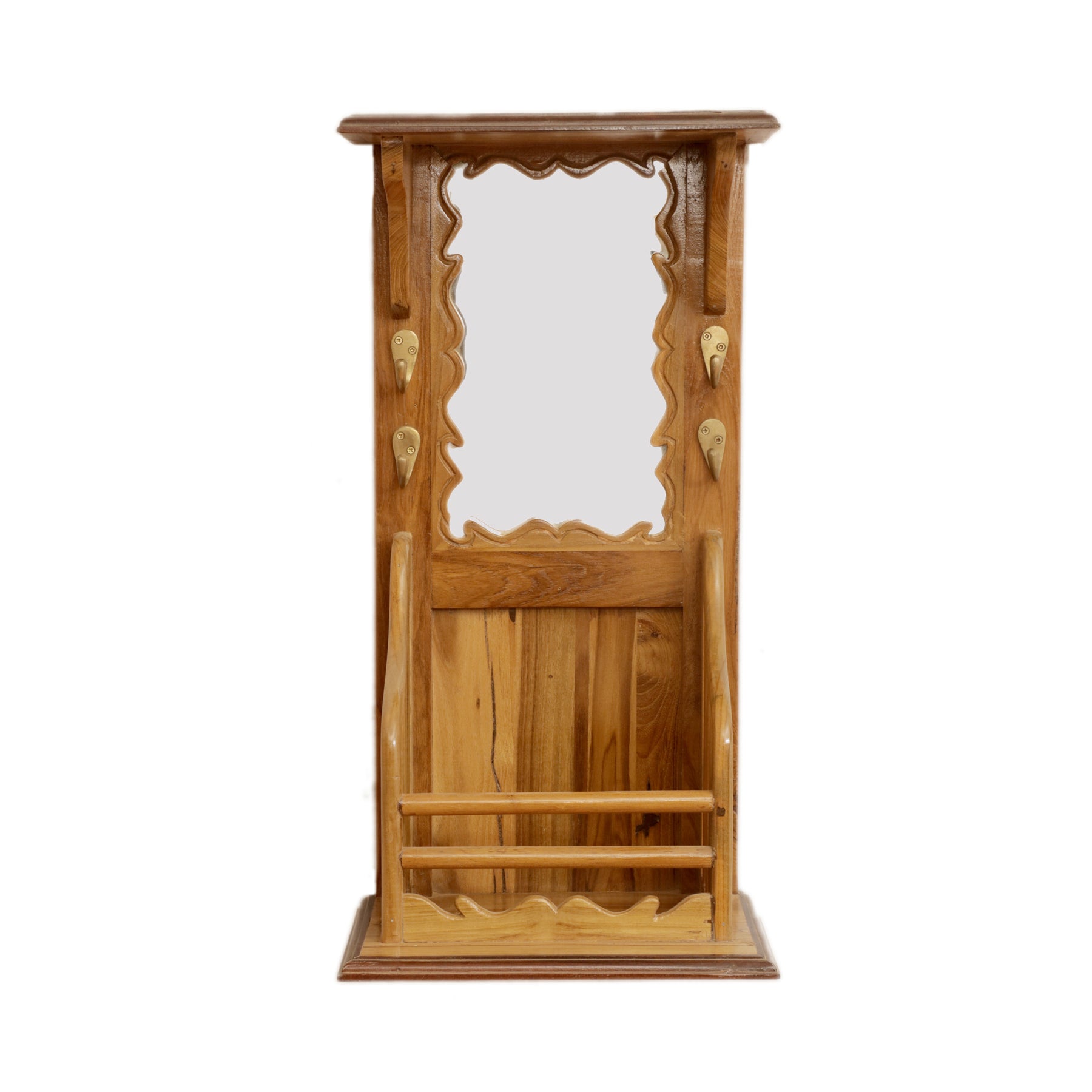 Wooden Hanging Cabinet with Hooks and Mirror Paper Holder