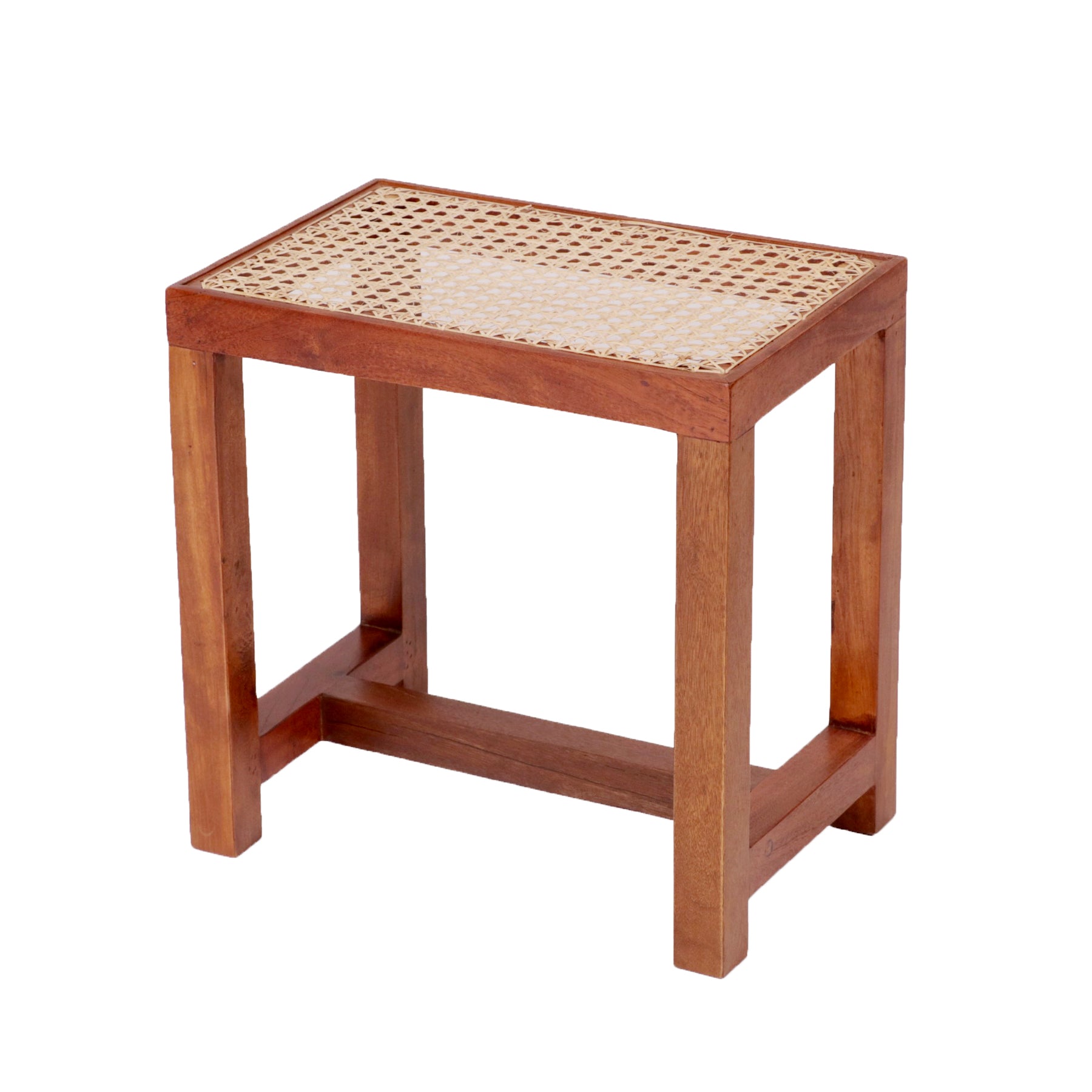 Traditional cane stool with natural finish