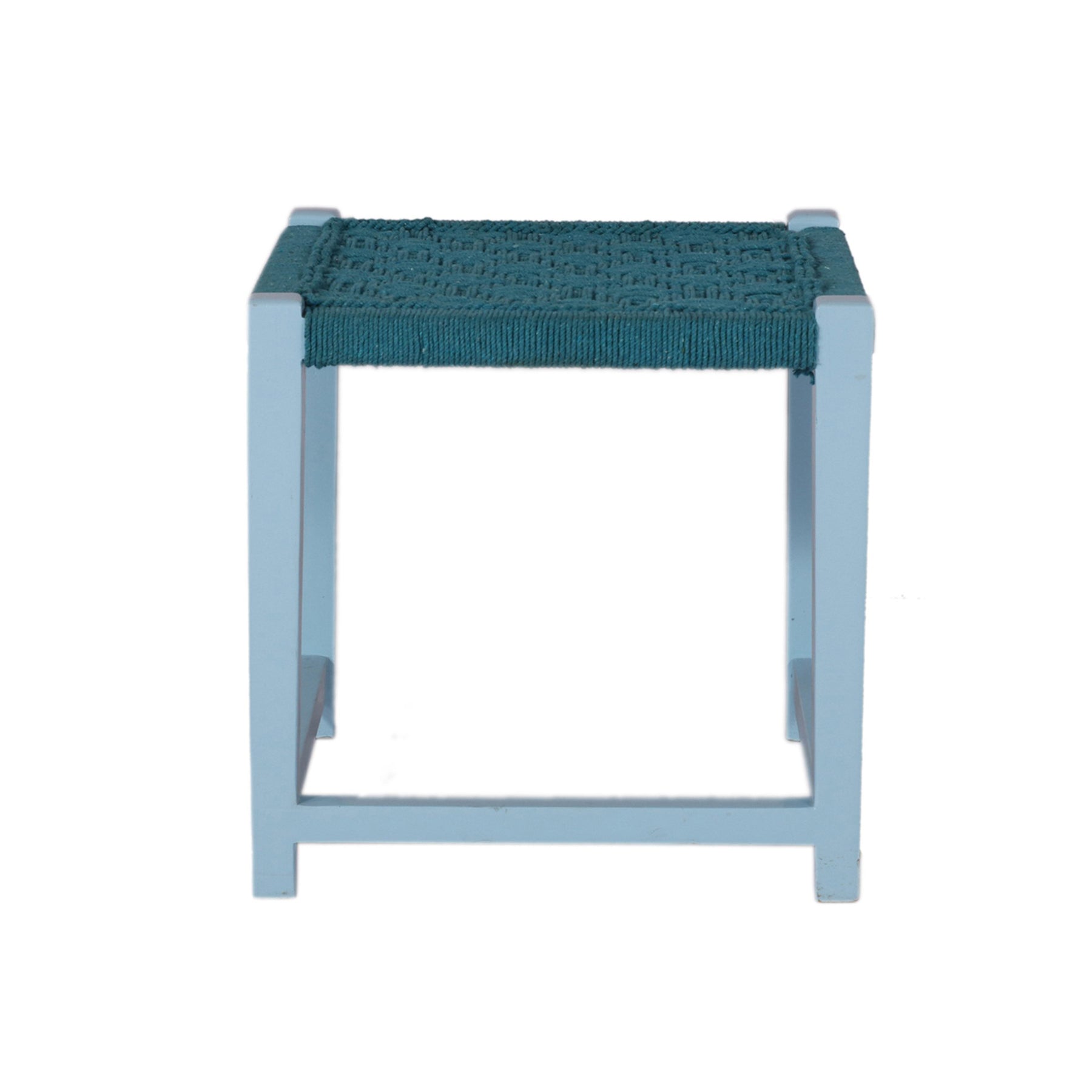 Teal and White Wooden Stool Stool