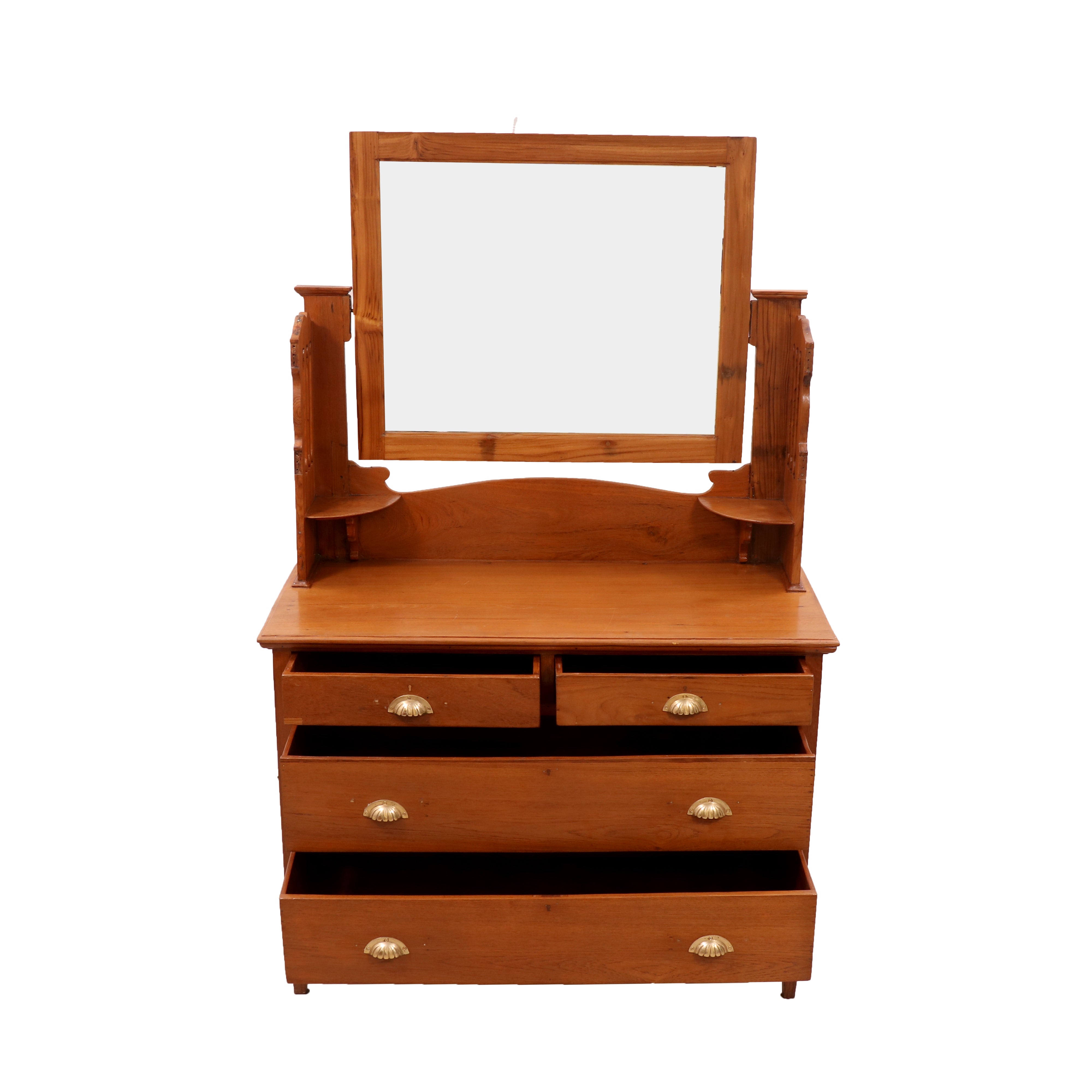 Solid Wood mirror Dresser Natural Tone Dressing Table