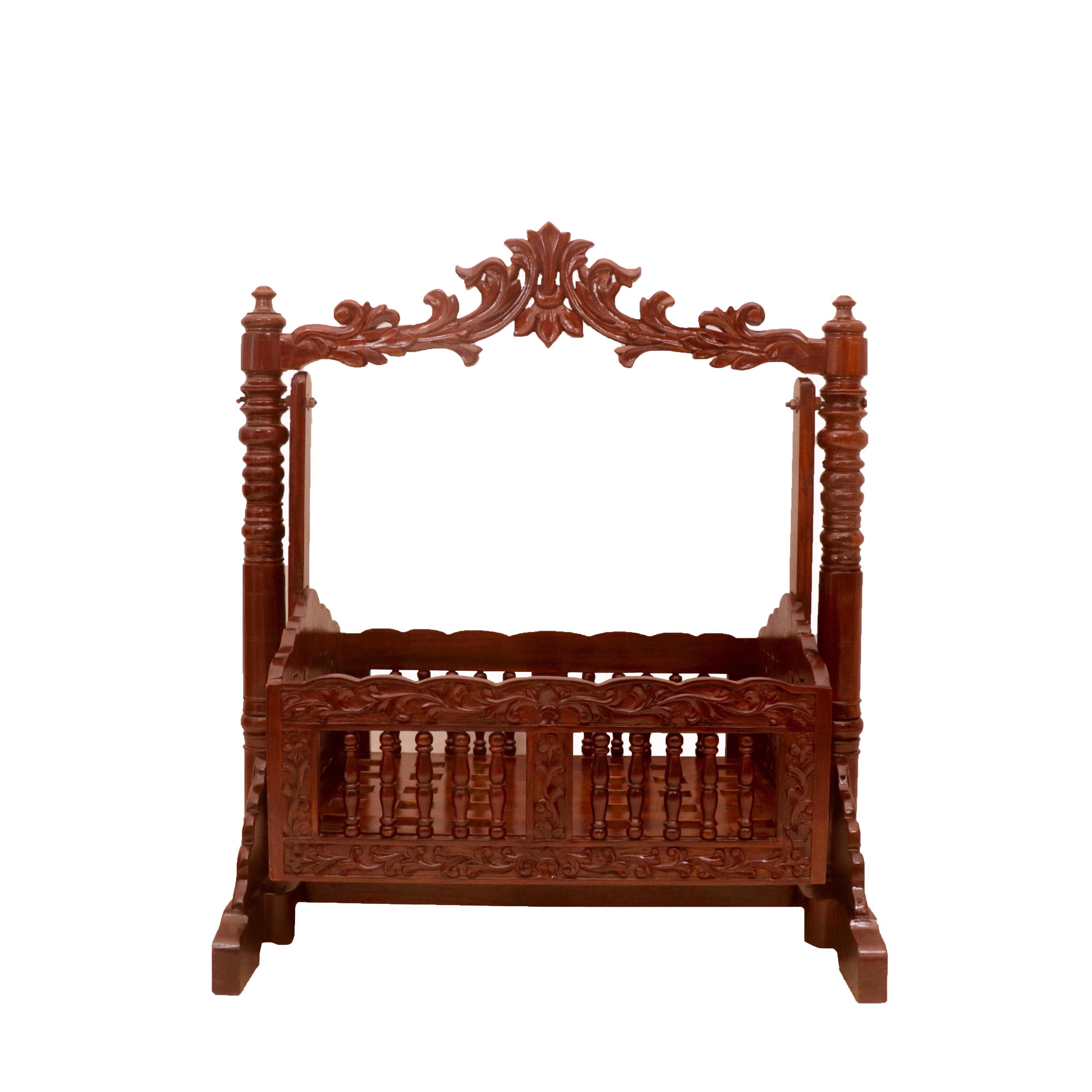 Intricately Carved Wooden Crib Cradle