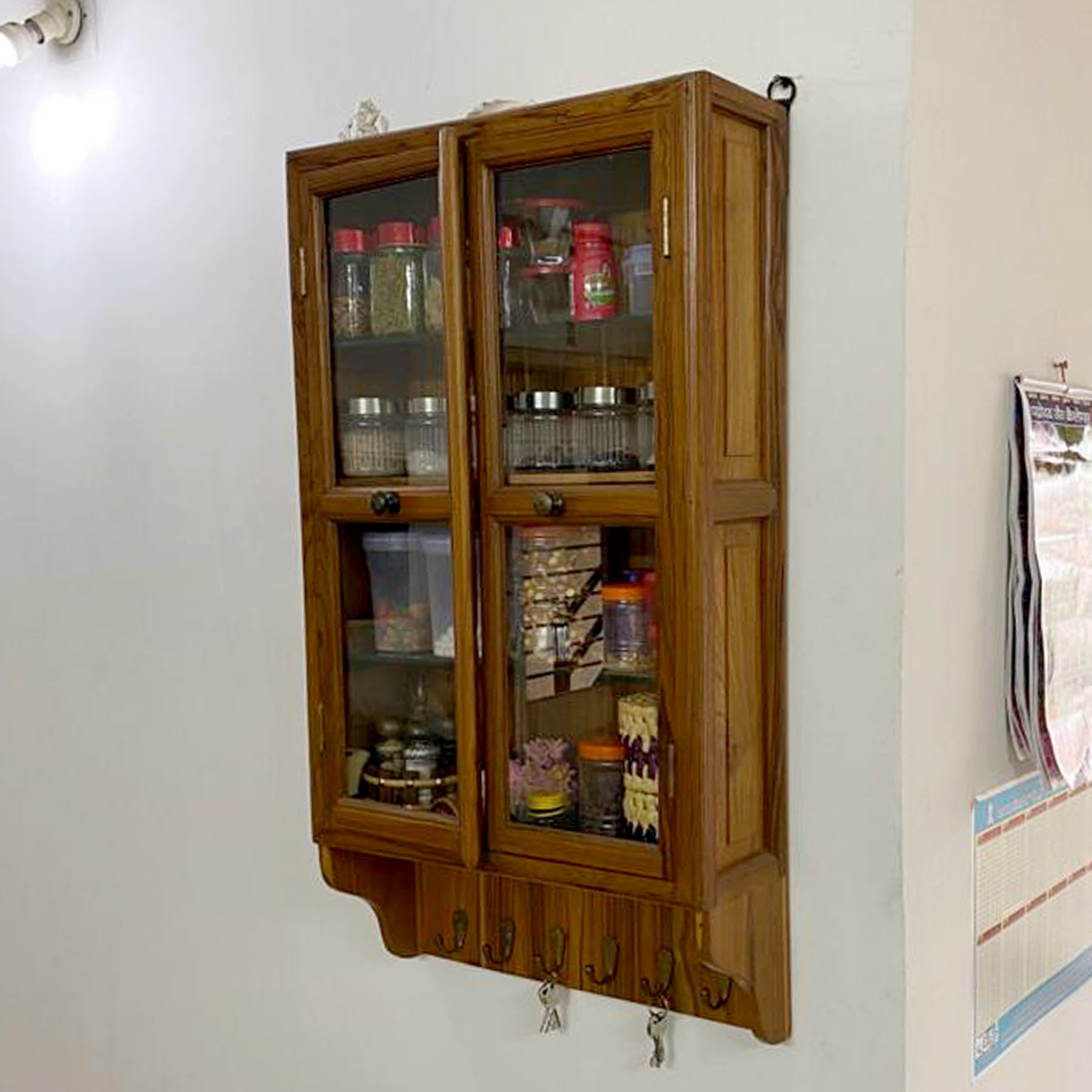 Elegant 24x7x36 Inch Glass And Teak Wooden Wall Cabinet Stylish Storage Solution