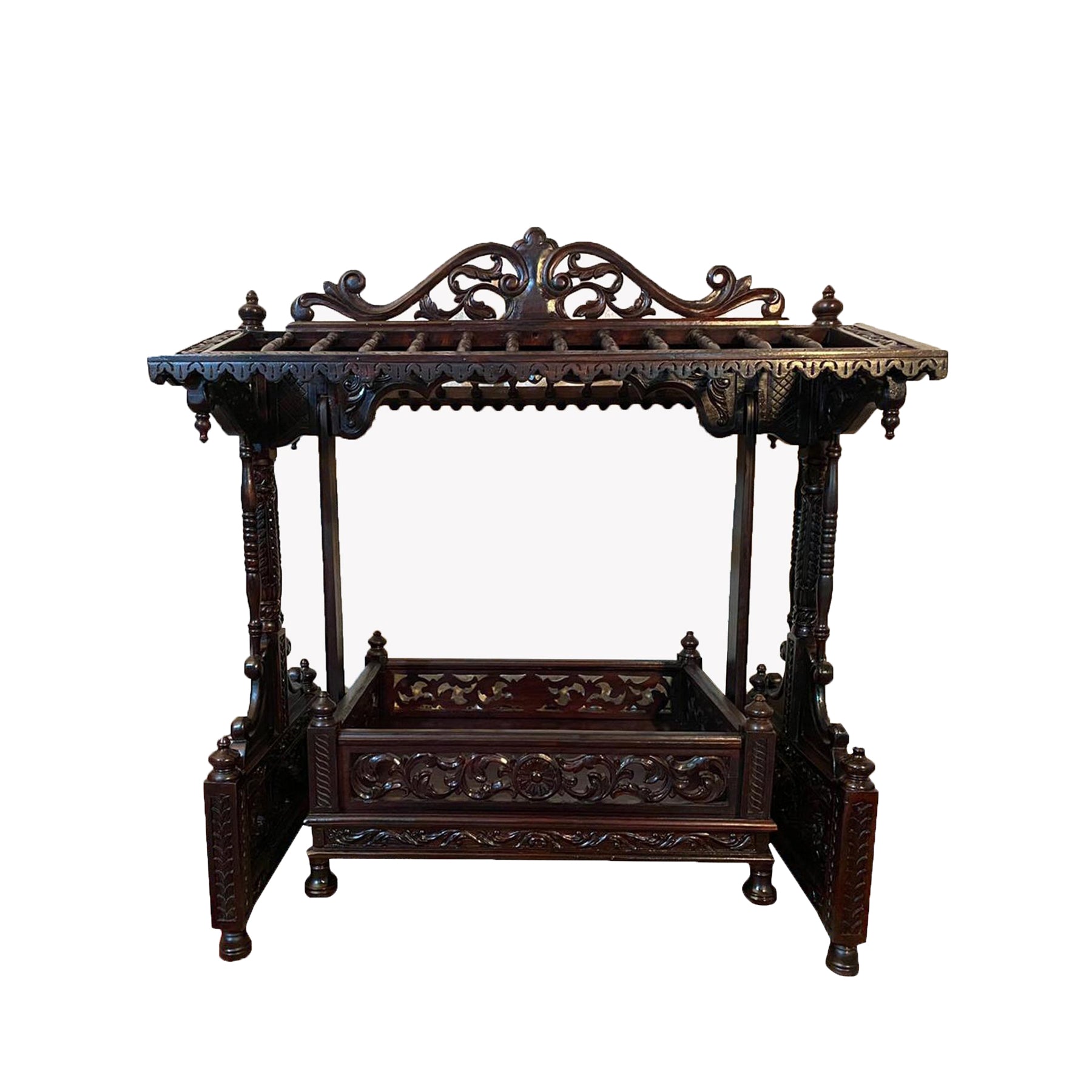 Intricate Carved Wooden Cradle Cradle