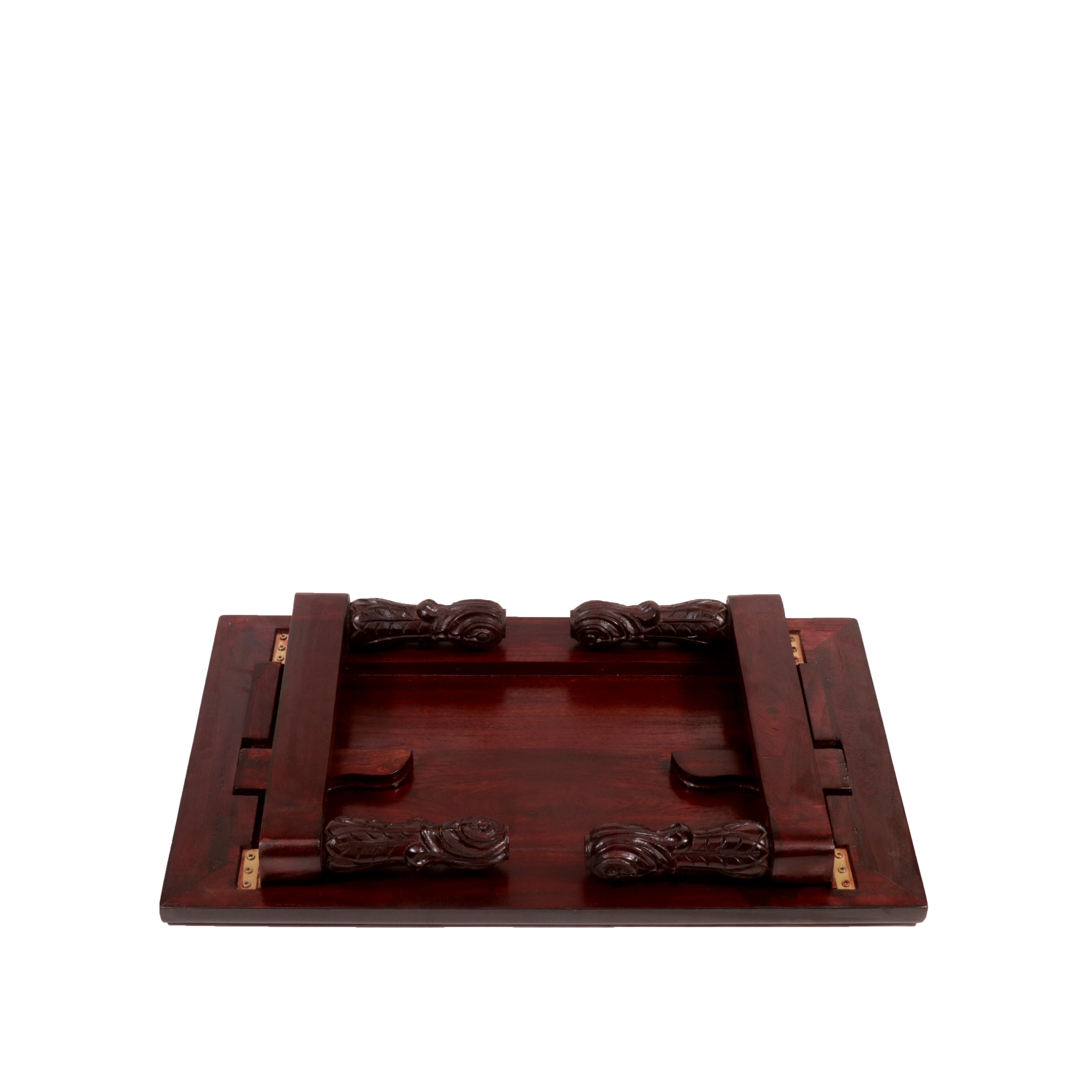 Dark Tone Carved Legs Wooden Folding Table Bajot