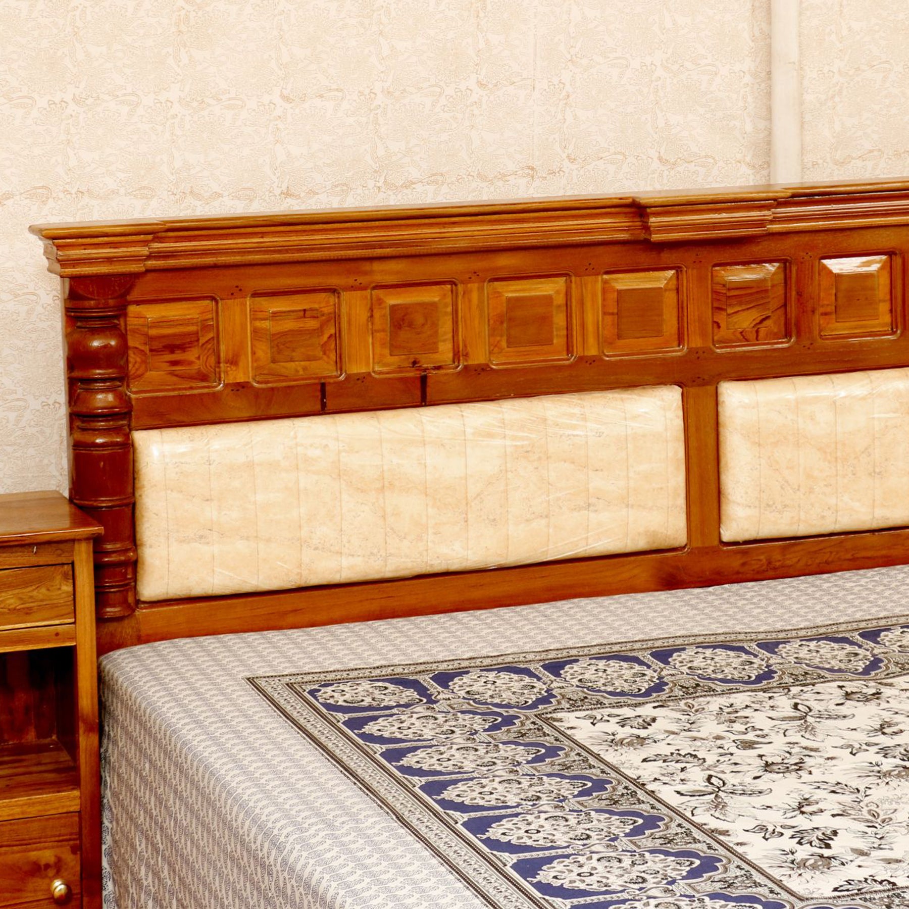 Teak Wood Bed in Light Brown Finish