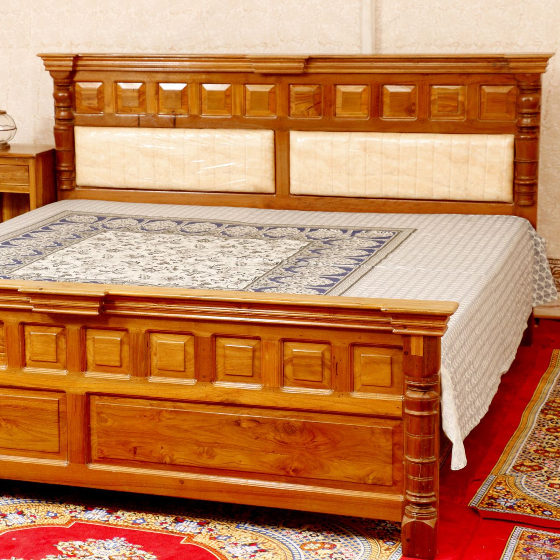 Teak Wood Bed in Light Brown Finish