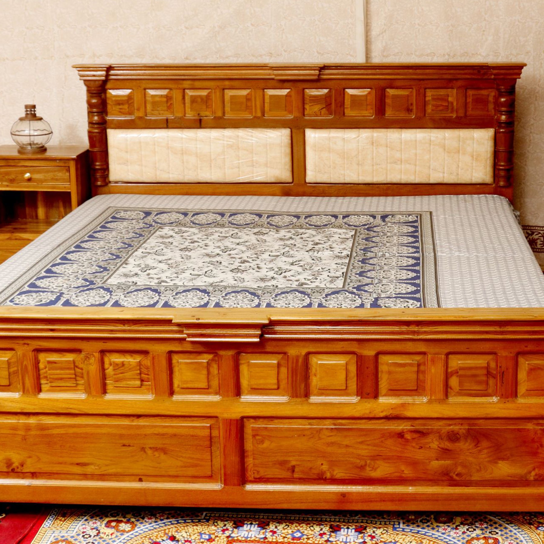 Teak Wood Bed in Light Brown Finish