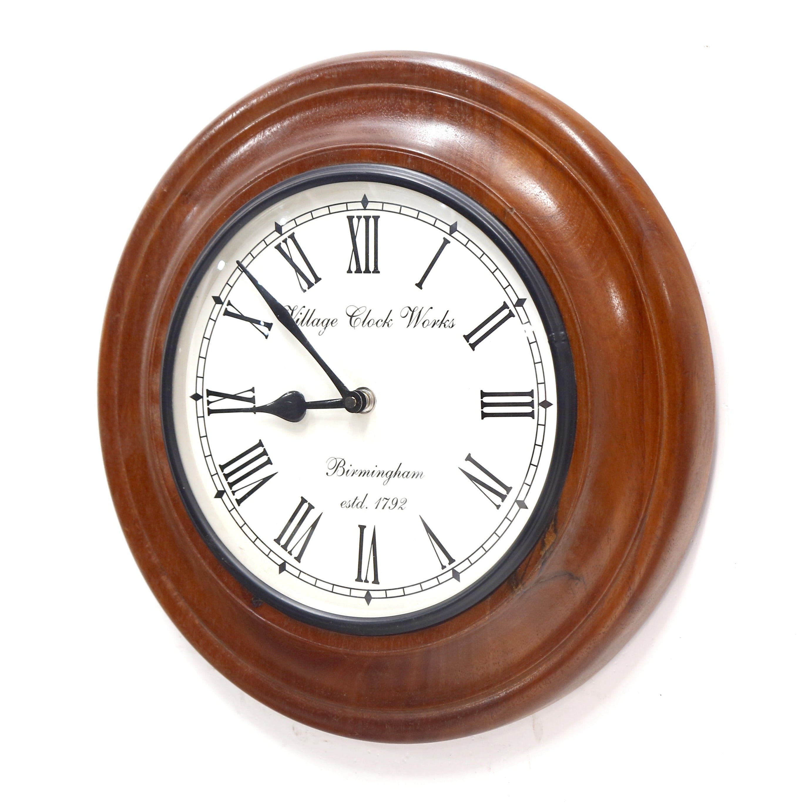 Modern Handcrafted Round Solid Wood Wall Clock, Inlayed Brass
