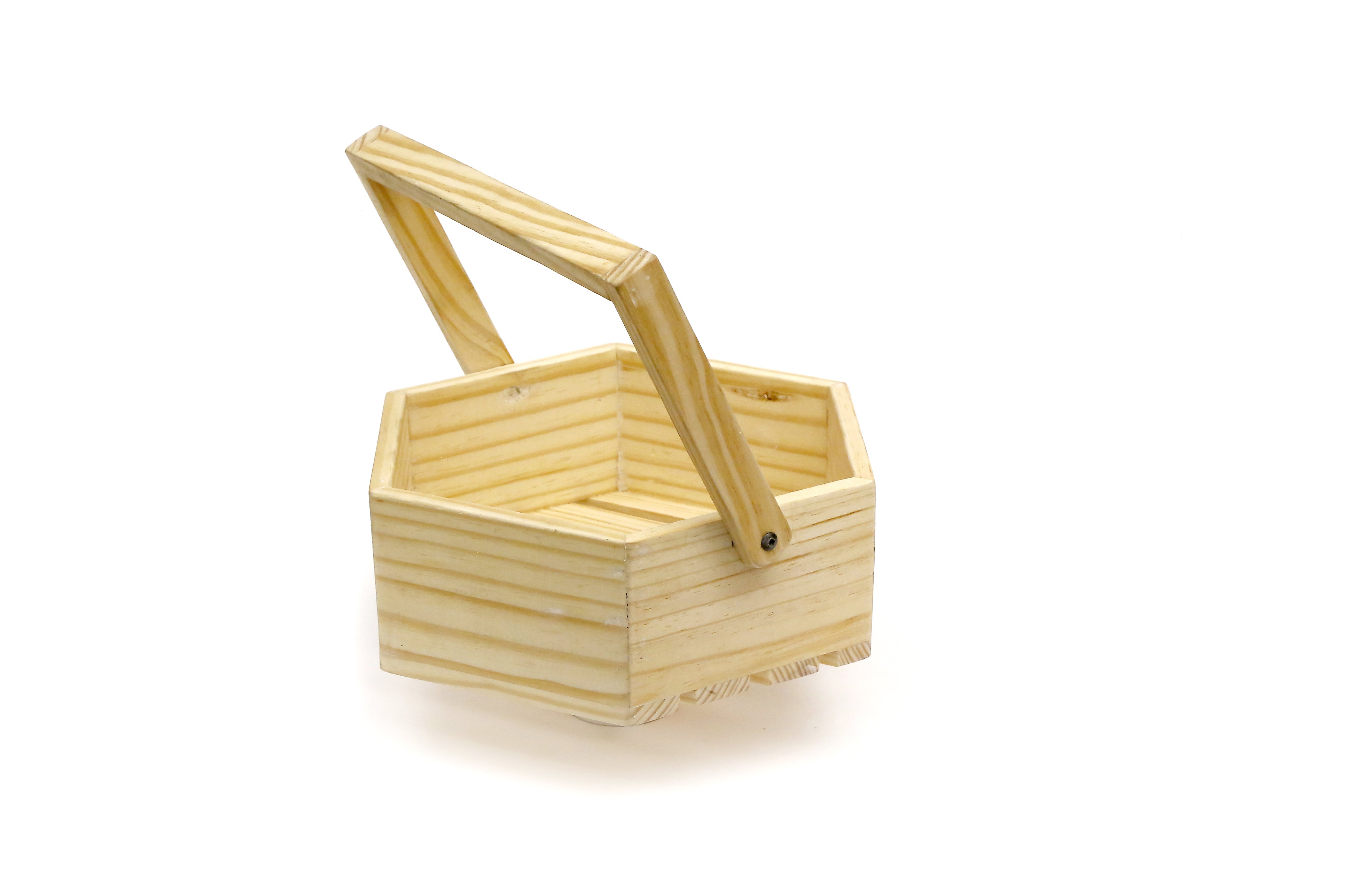 Wooden Hexagonal Tray with Handle Crate