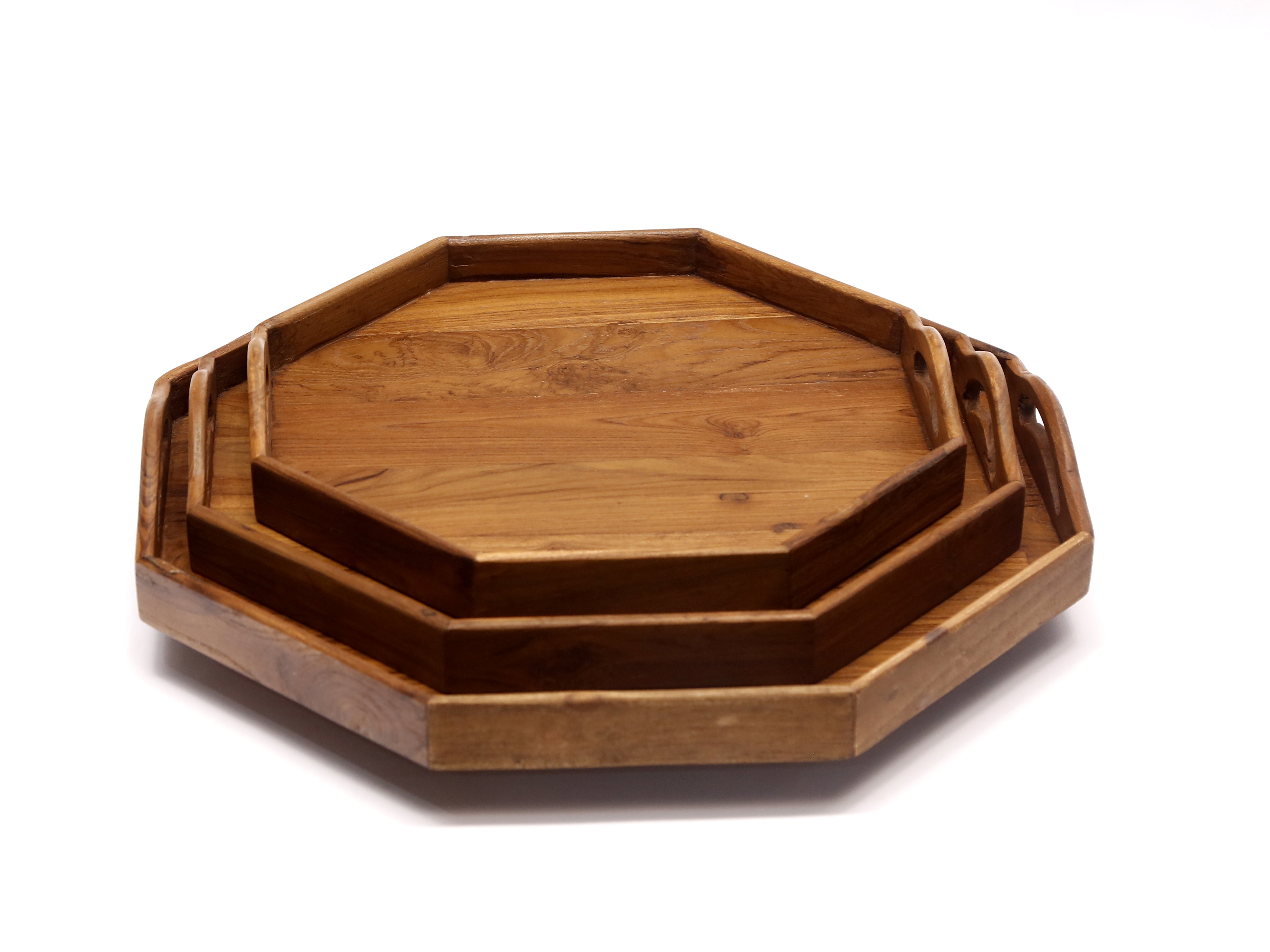 Wooden Octagonal-handle Tray Set Tray