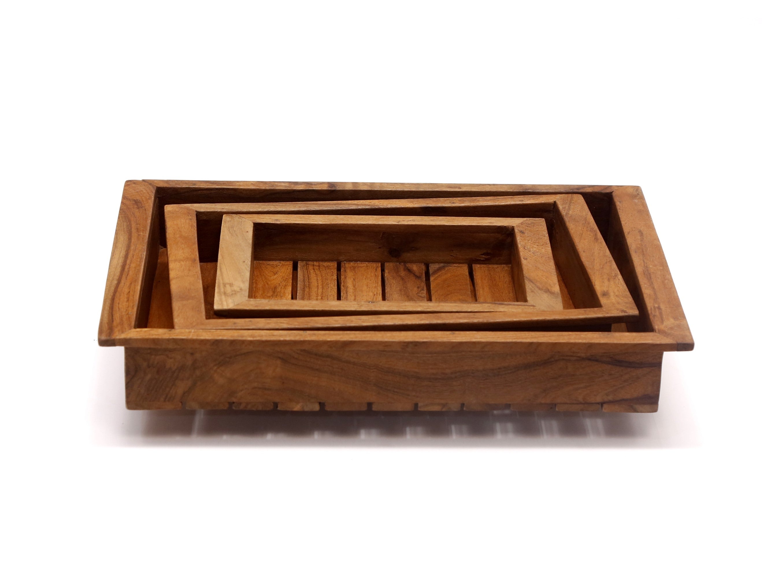 Quaint Wooden Stripe Tray Set - Set of 3 Tray