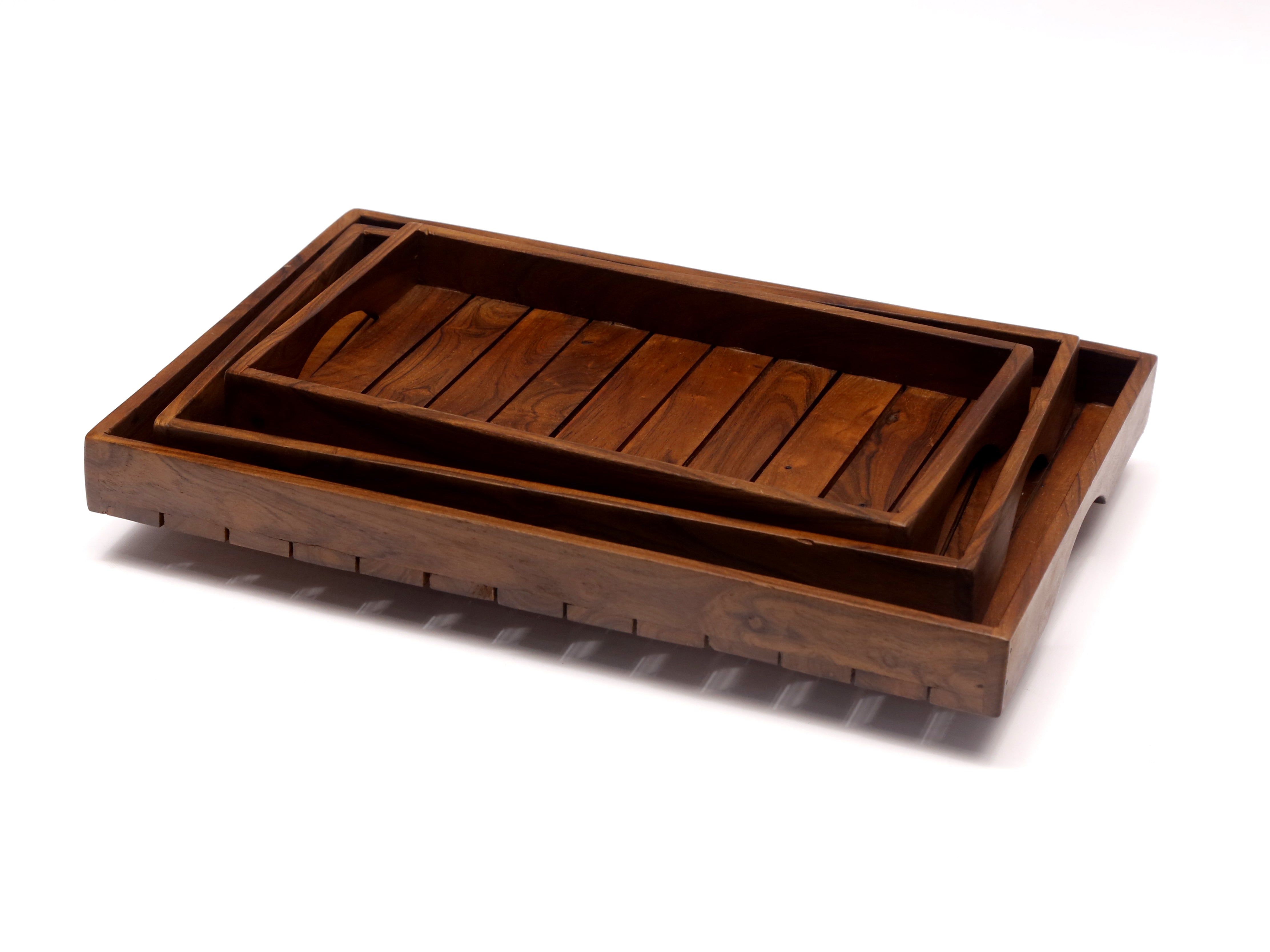 Plain Strip Square Wooden Tray Set Tray