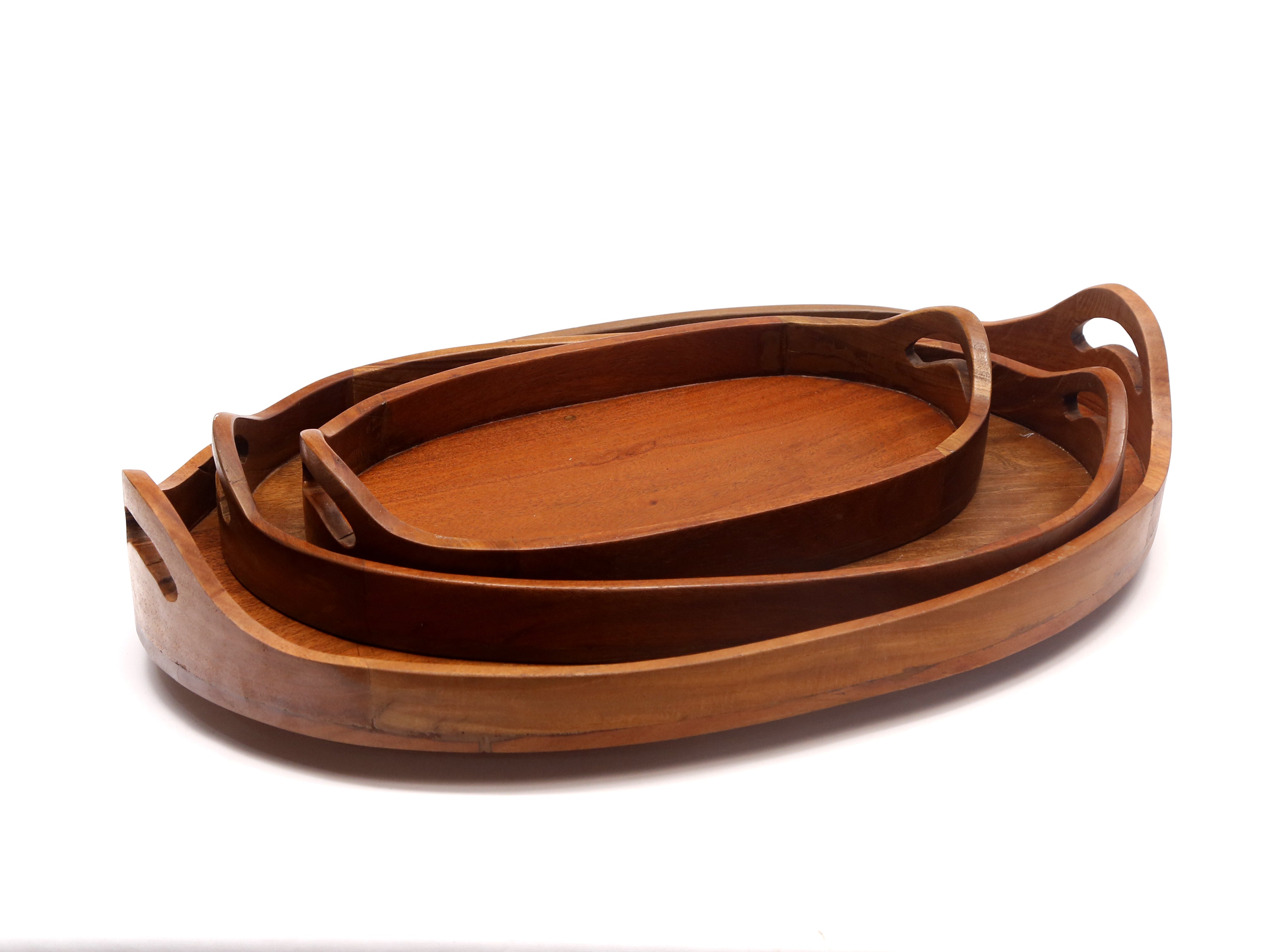 Oval Solid Wood Tray - - Set of 3 Tray