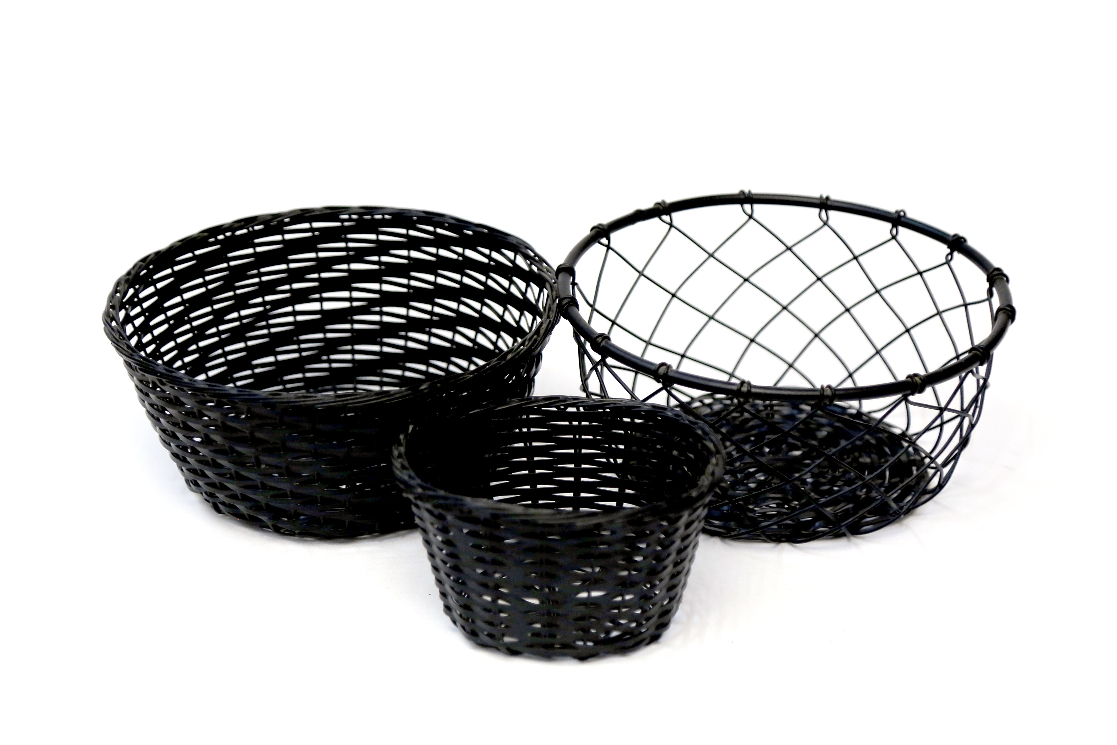 (Set of 3) Black Coloured Fruit Crate Metallic Tray Set Tray
