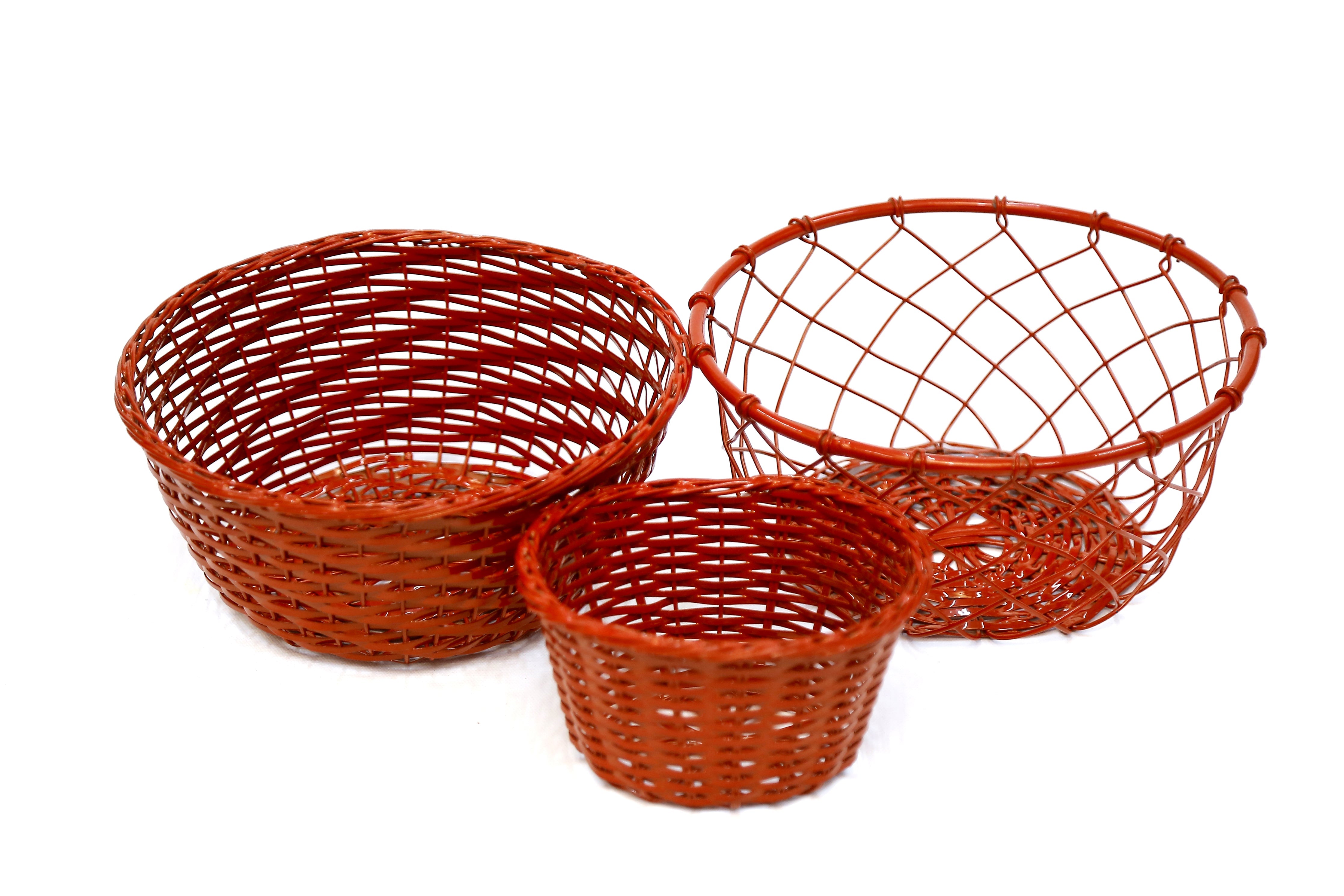(Set of 3) Red Coloured Fruit Crate Metallic Tray Set Tray